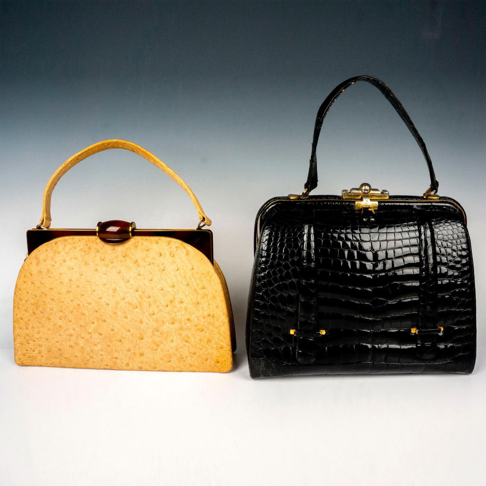 2pc Handbags, Black Alligator and Tan Ostrich (1 of 5)