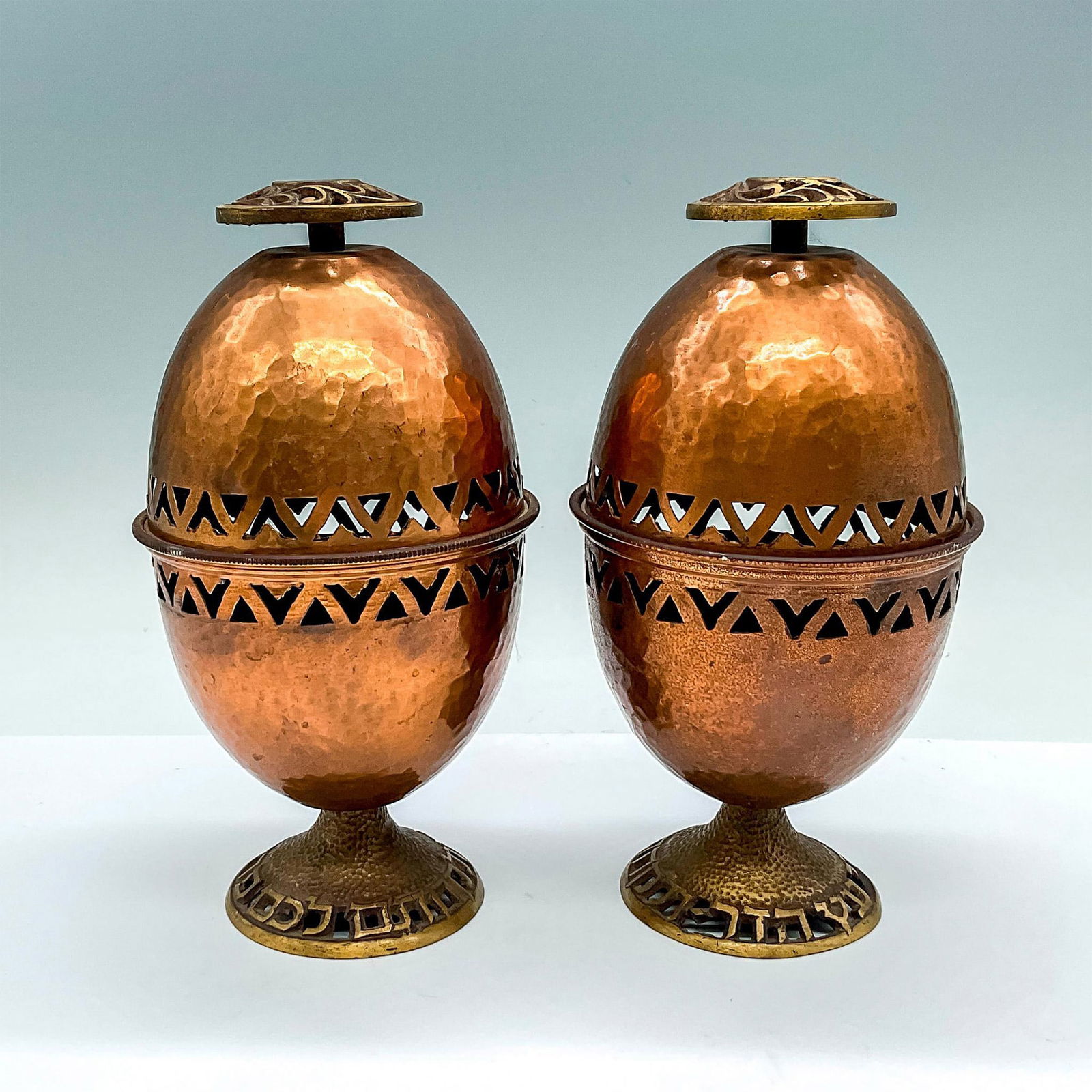 Pair of Copper and Brass Oppenheim Israeli Etrog Containers (1 of 3)