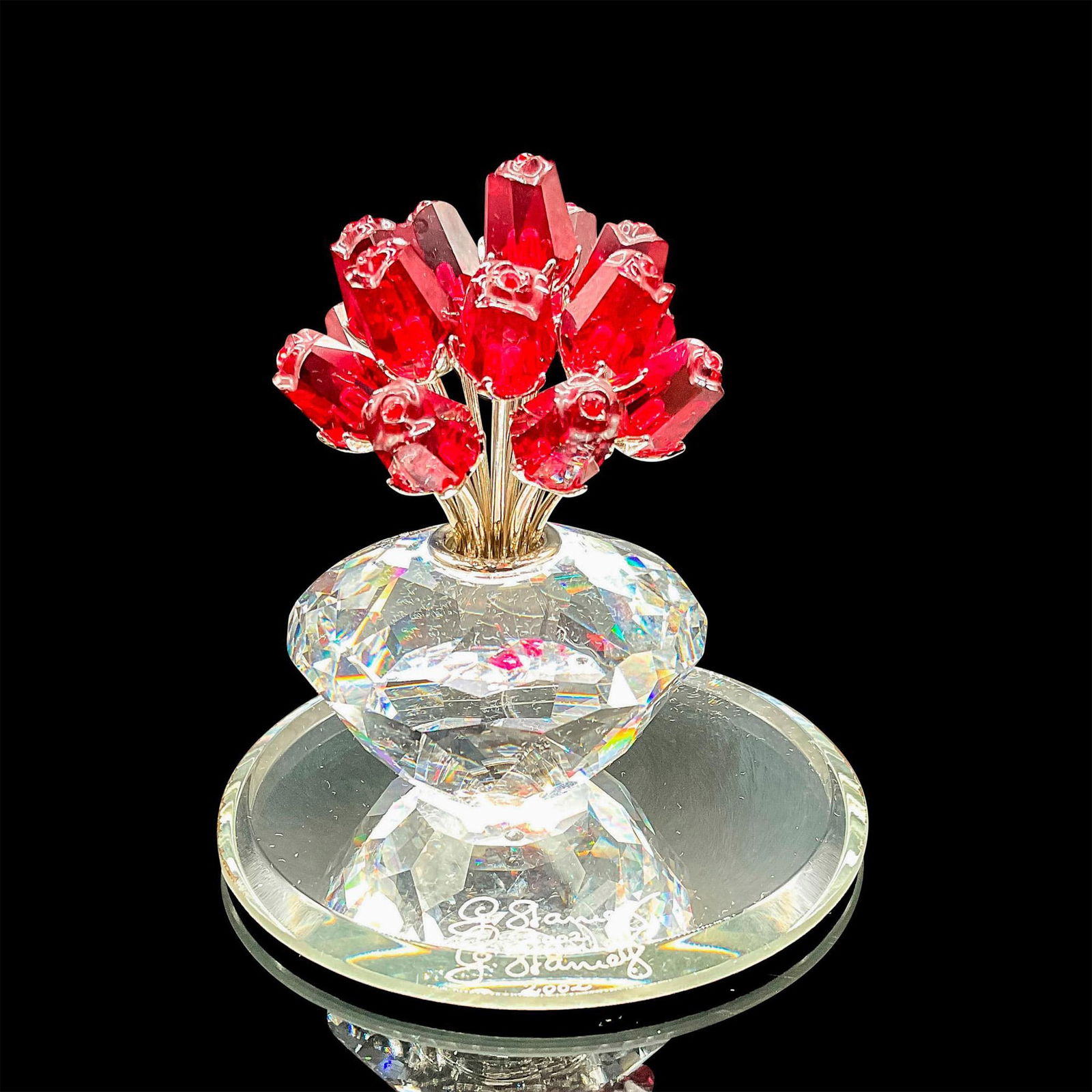 Swarovski Crystal Figurine, Vase of Red Roses with Base (1 of 5)