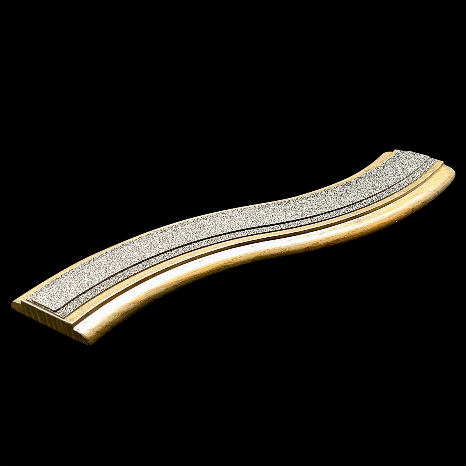 Swarovski Train Display: A wooden and grey curved track on which to display one each of the Silver Crystal Express carriages. Please note that the gauge of the Crystal Moments locomotive and wagons are slightly smaller than t
