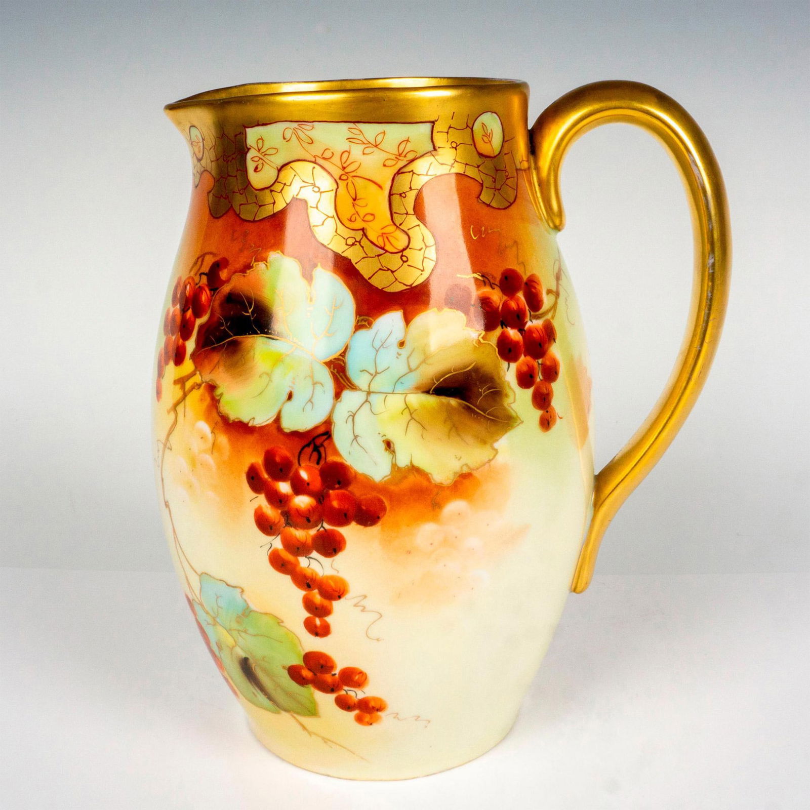 Pickard Porcelain Pitcher, Gold and Fruit Pattern (1 of 3)