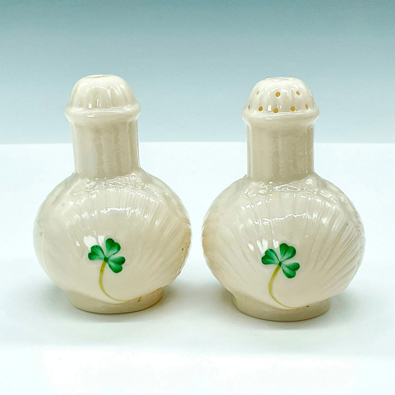 2pc Belleek Fine Porcelain Shamrock Salt and Pepper Shakers (1 of 3)