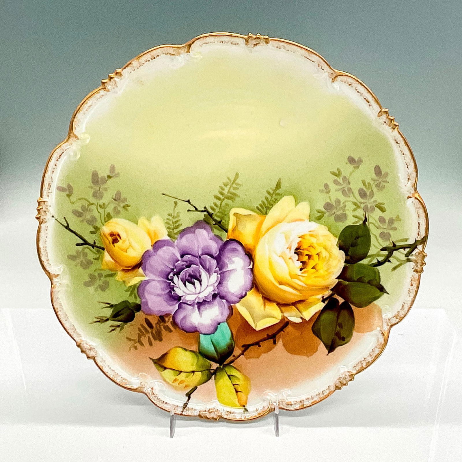 Antique Austrian Decorative Plate, Yellow and Purple Flowers (1 of 2)