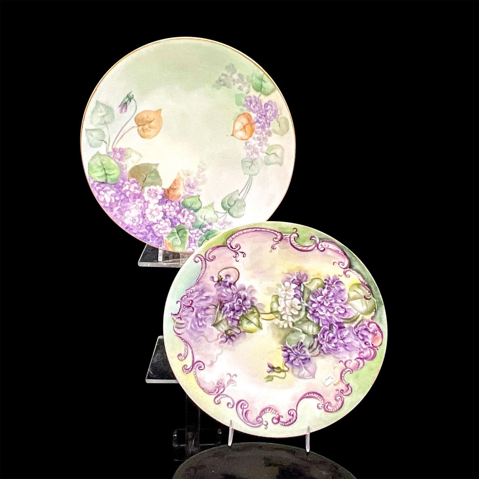 2pc Antique Elite + D&C Limoges Porcelain Plates, Violets (1 of 5)