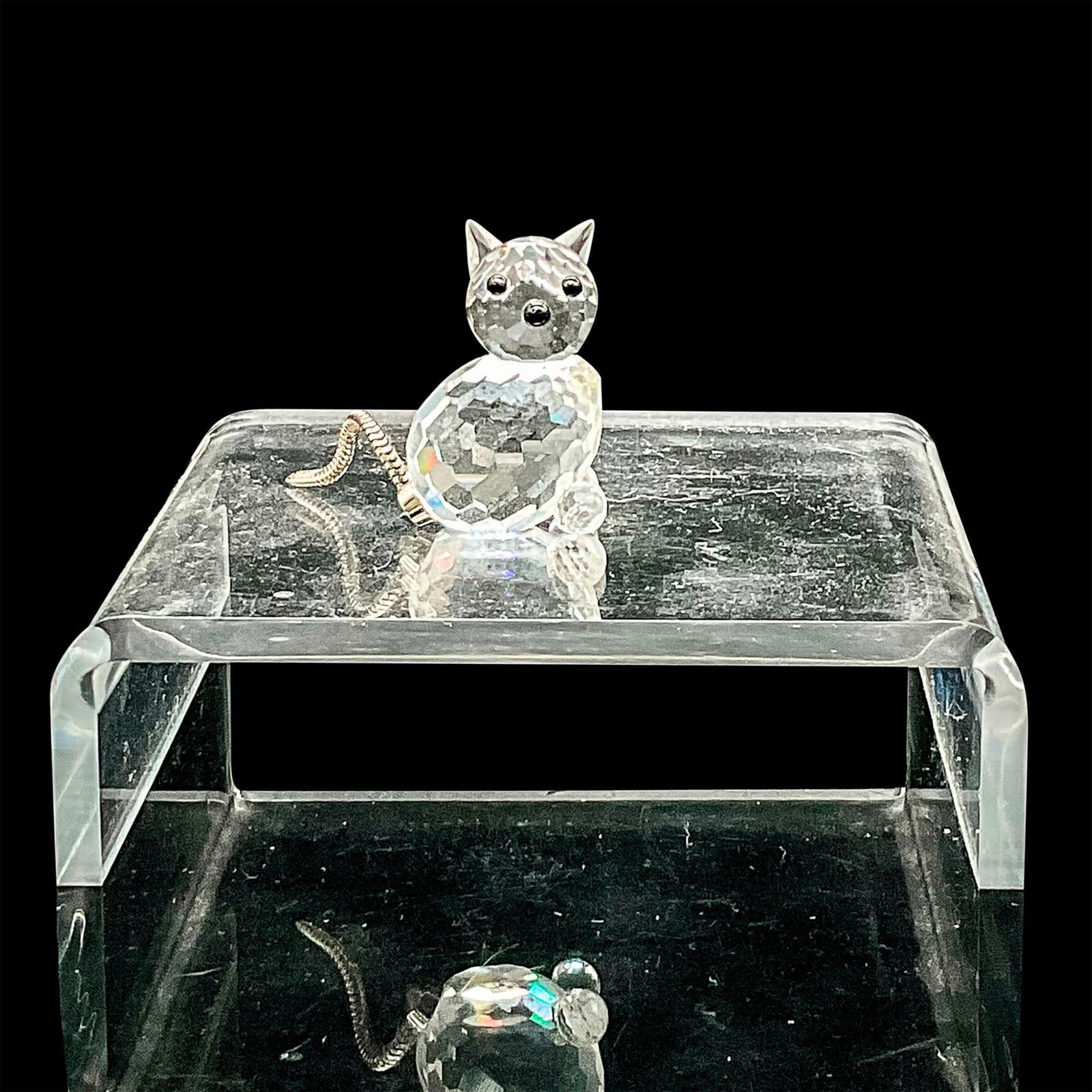 Swarovski Silver Crystal Miniature Figurine, Silver Cat (1 of 5)