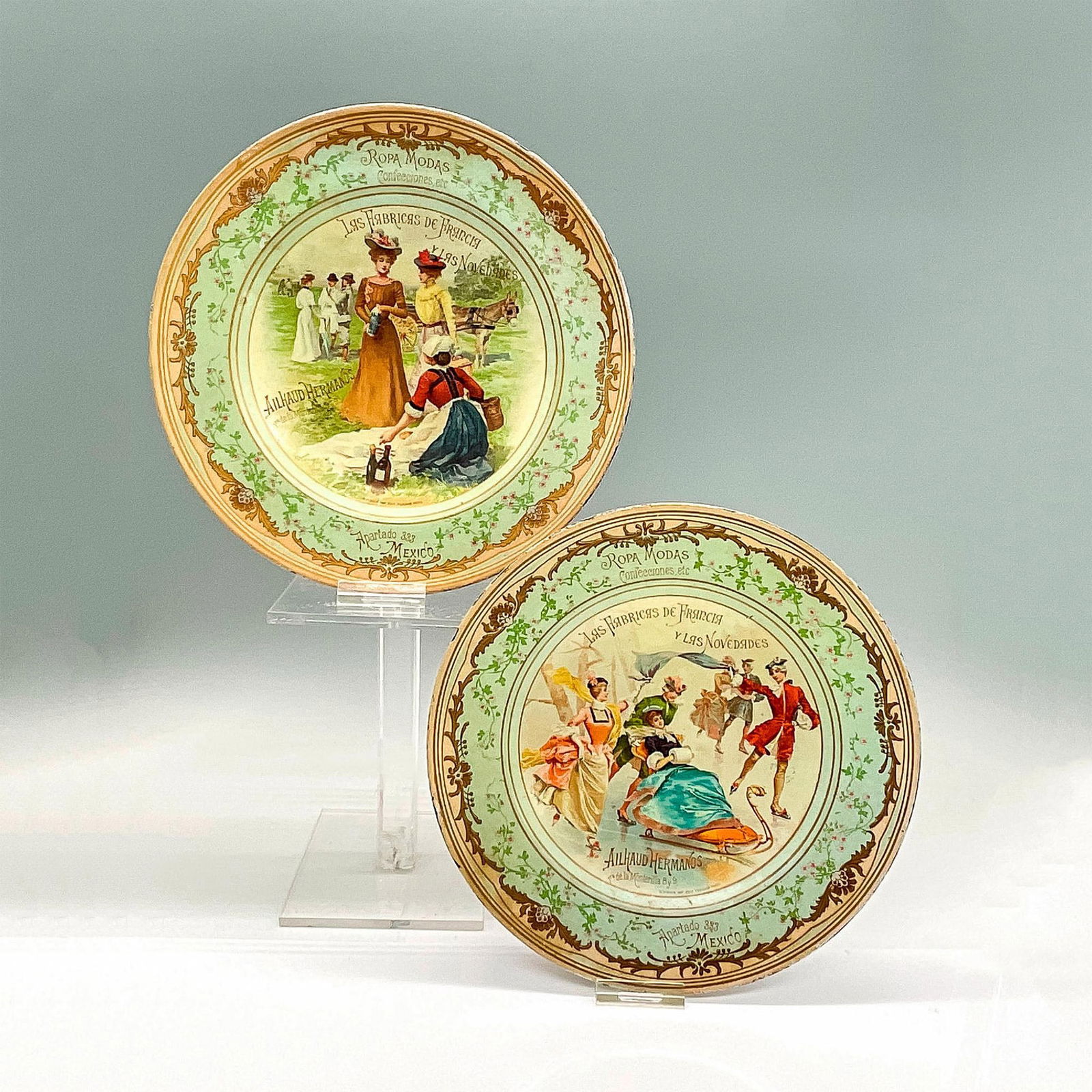 2pc Metal Mexican Lithograph Plates, French Fashions (1 of 5)
