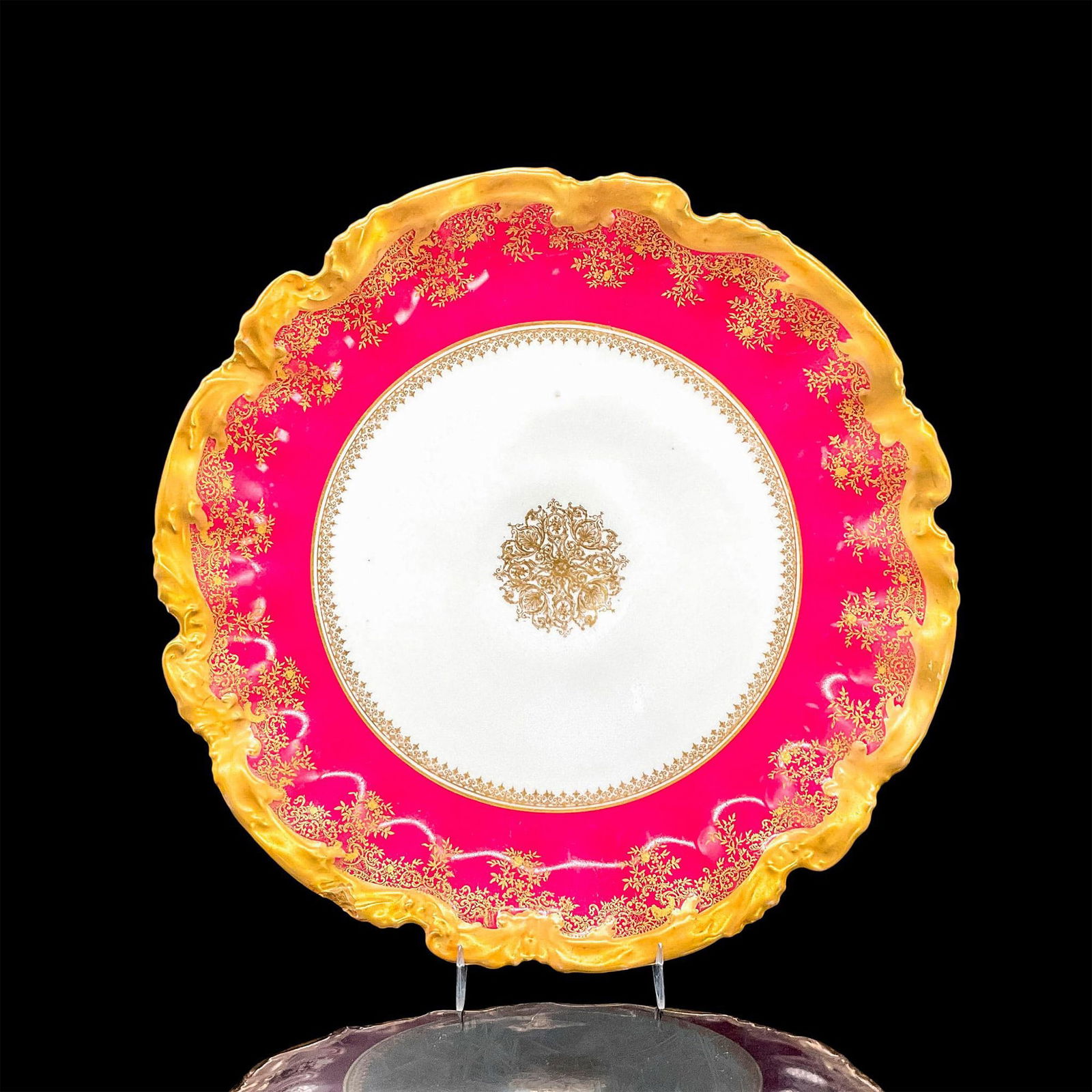 LS&S Limoges Porcelain Plate, Regal Red and Gold (1 of 4)