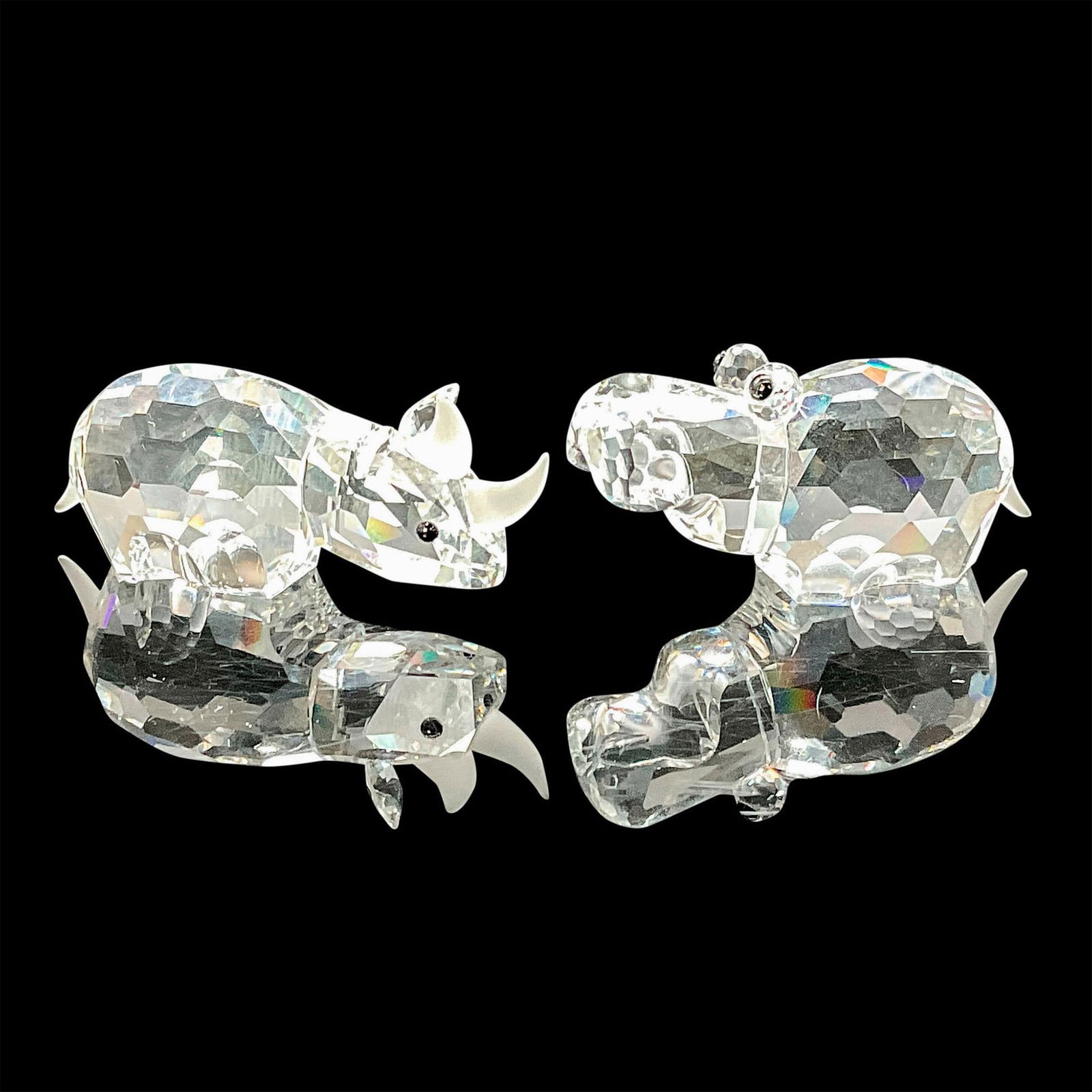 2pc Swarovski Crystal Figurines, Hippo and Rhino (1 of 3)