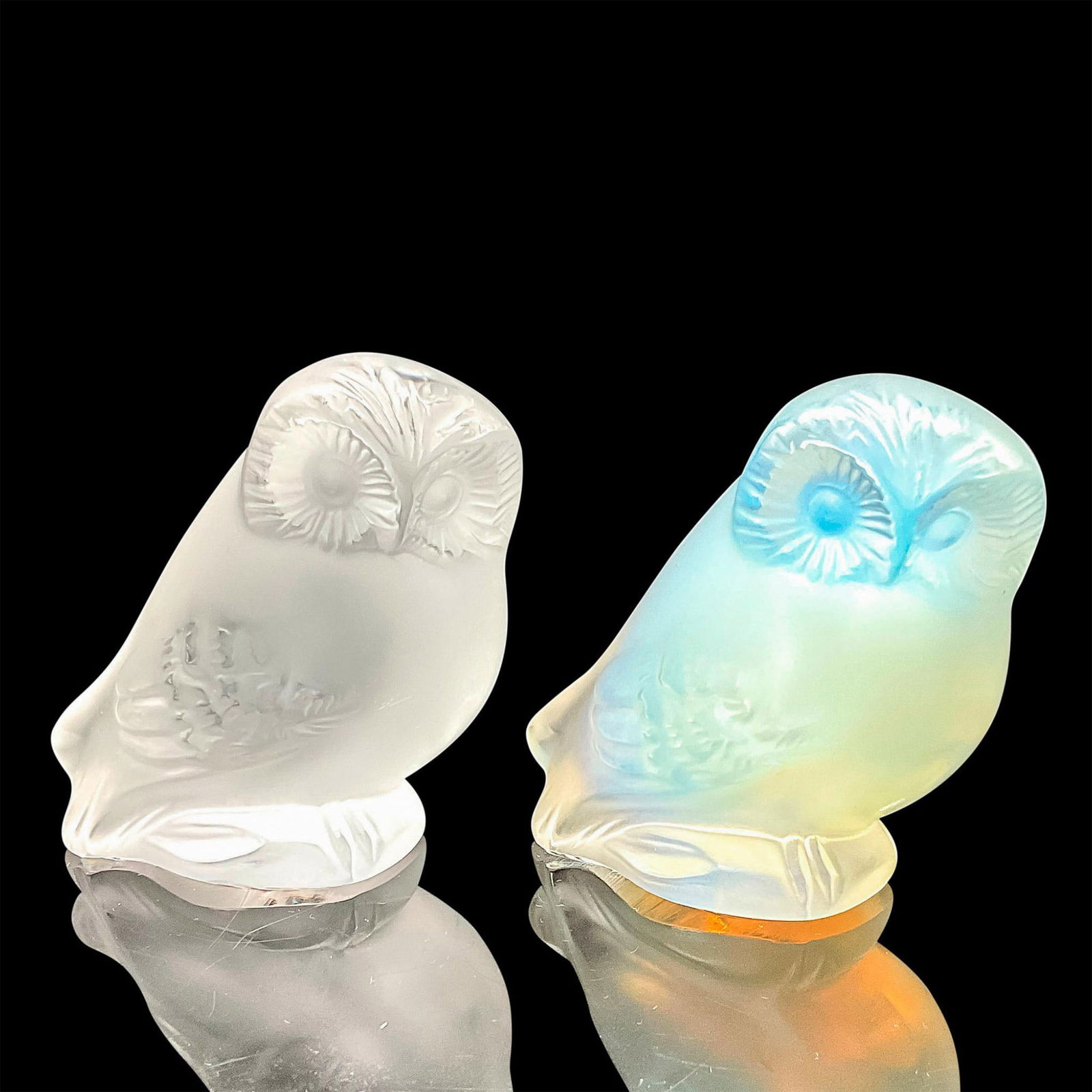 Pair of Lalique Crystal Figurines Standing Owls Nystal (1 of 3)