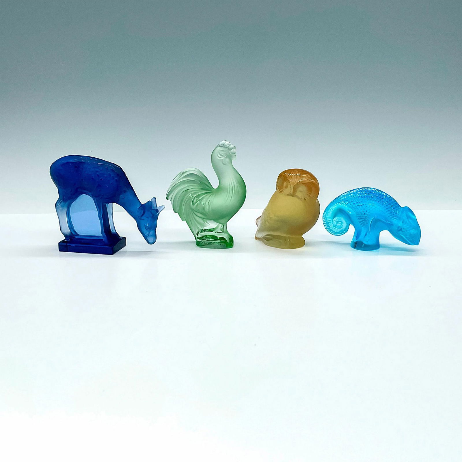 4pc Lalique Crystal Animal Figurines Colored Frosted (1 of 3)