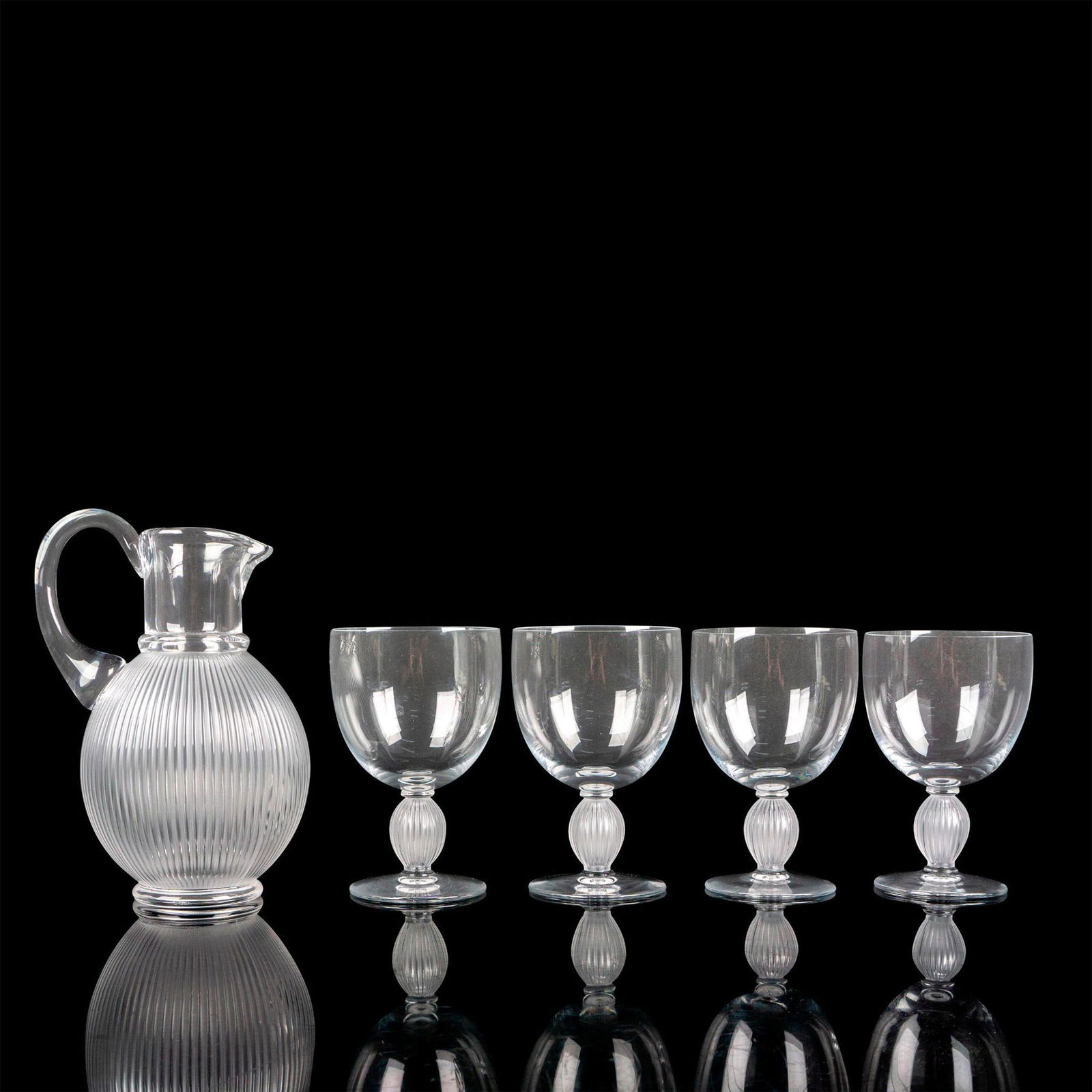5pc Lalique Crystal Pitcher and Water Goblets, Langeais (1 of 2)