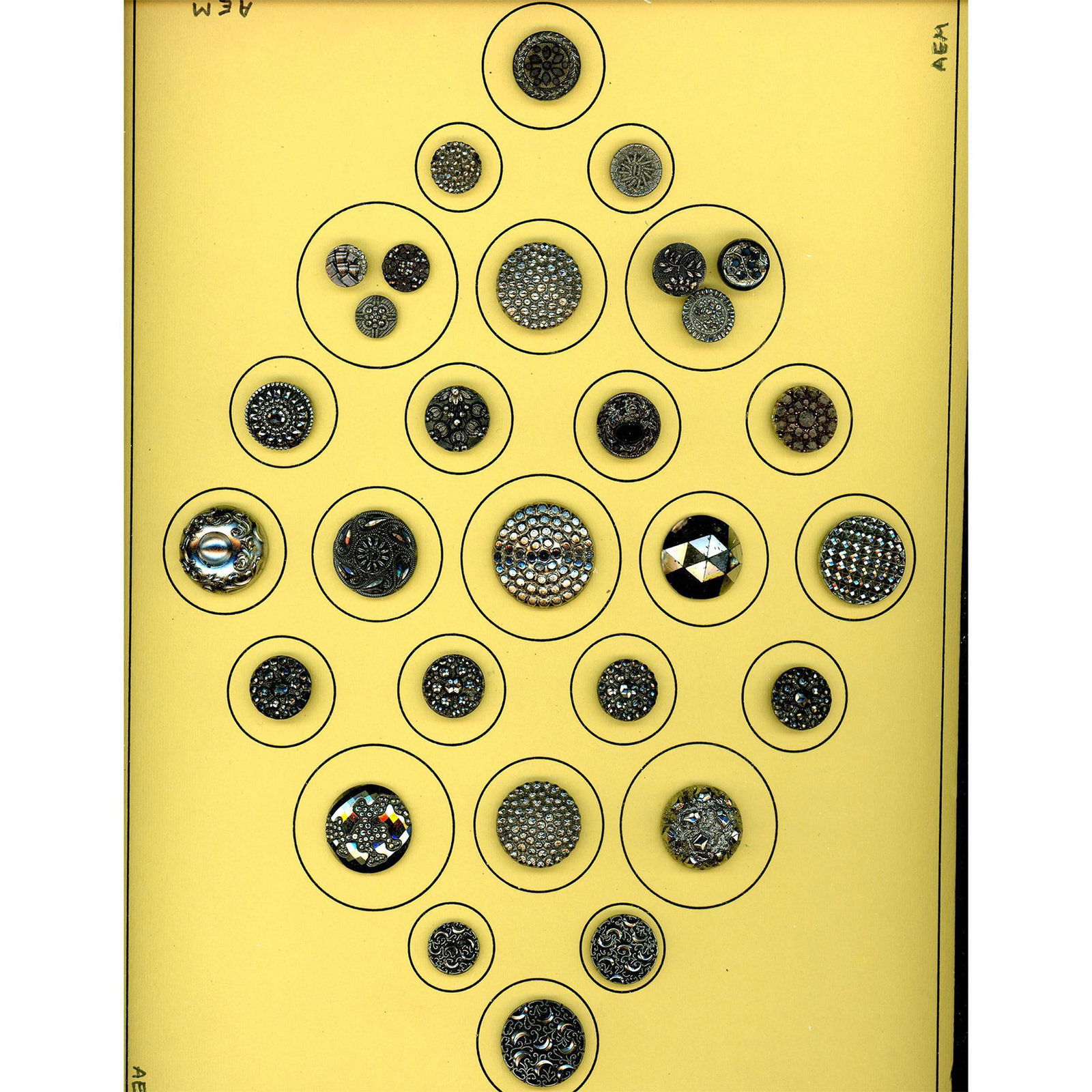 4 Cards of Assorted Div 1 & 3 Black Glass Buttons (1 of 4)