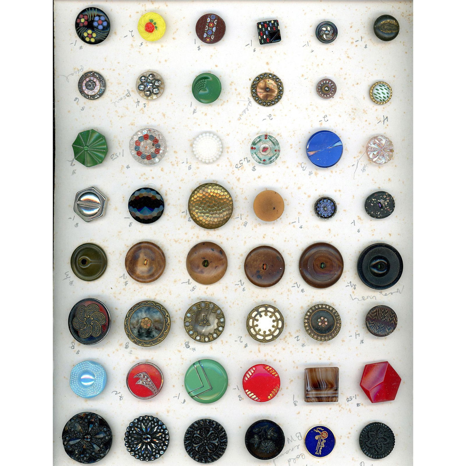 3 Cards of Assorted Division 1 & 3 Mostly Glass Buttons (1 of 3)