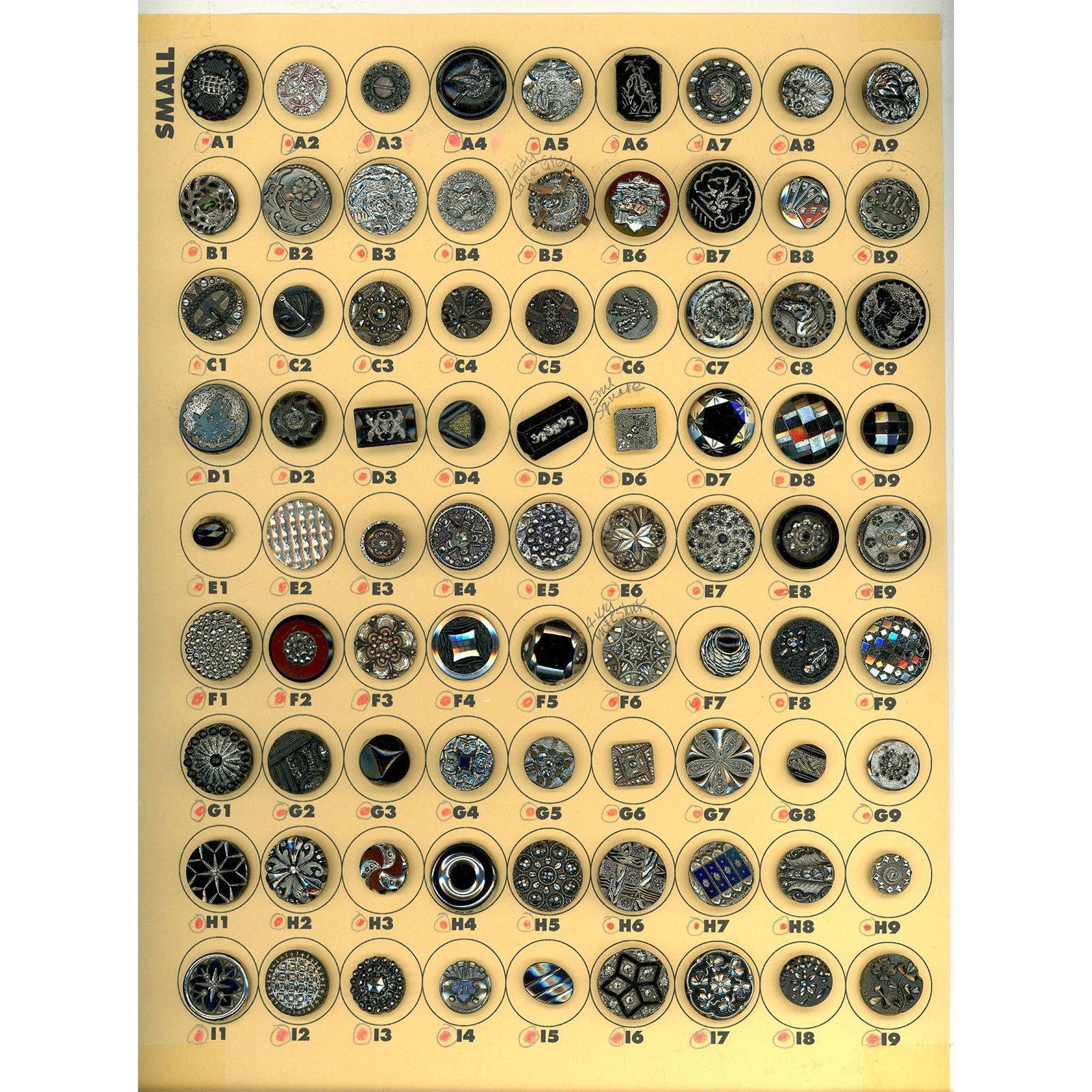 A Card of Division One and Three Black Glass Buttons (1 of 4)