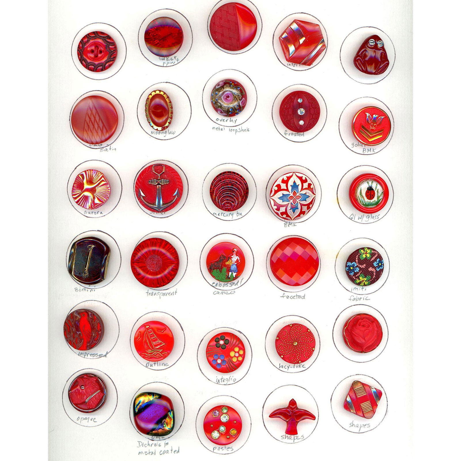 2 Cards of Division Three Assorted Red Glass Buttons (1 of 4)