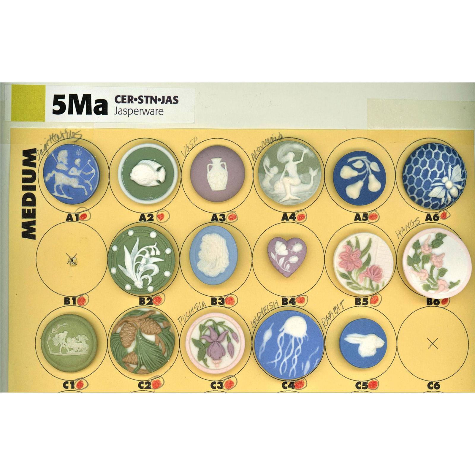 A Partial Card of Division Three Studio Artist Buttons (1 of 4)