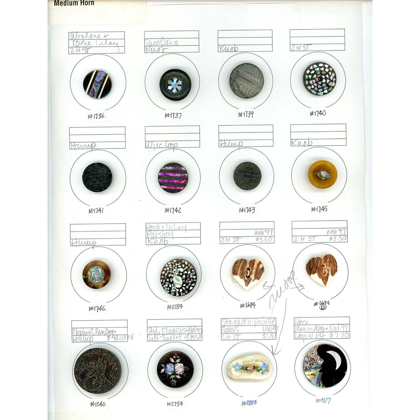 A Card of Division One Natural Material Buttons (1 of 5)