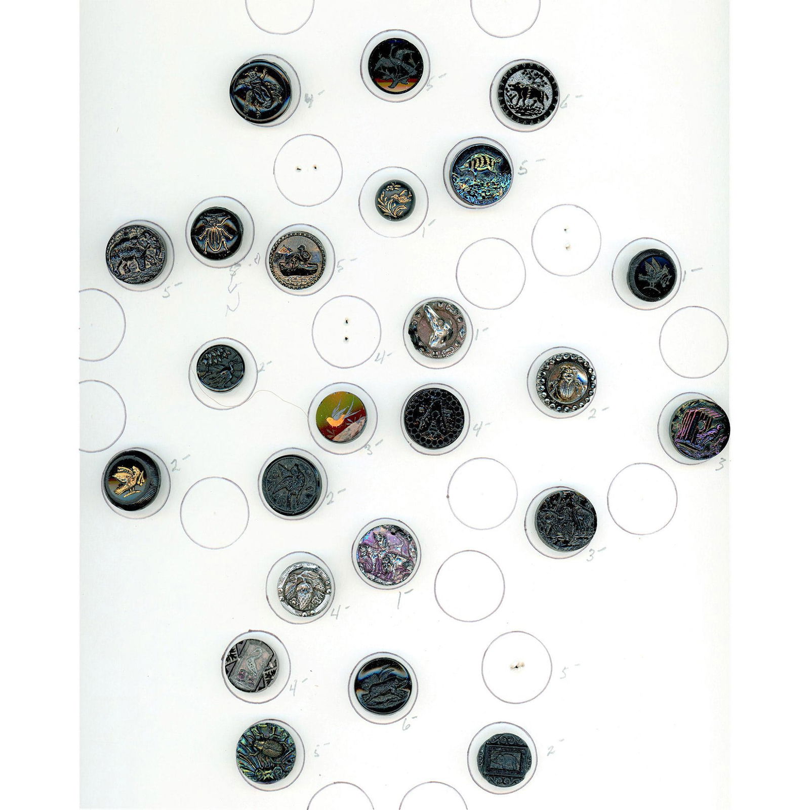 2 Partial Cards of Div. 1 Assorted Black Glass Buttons (1 of 5)