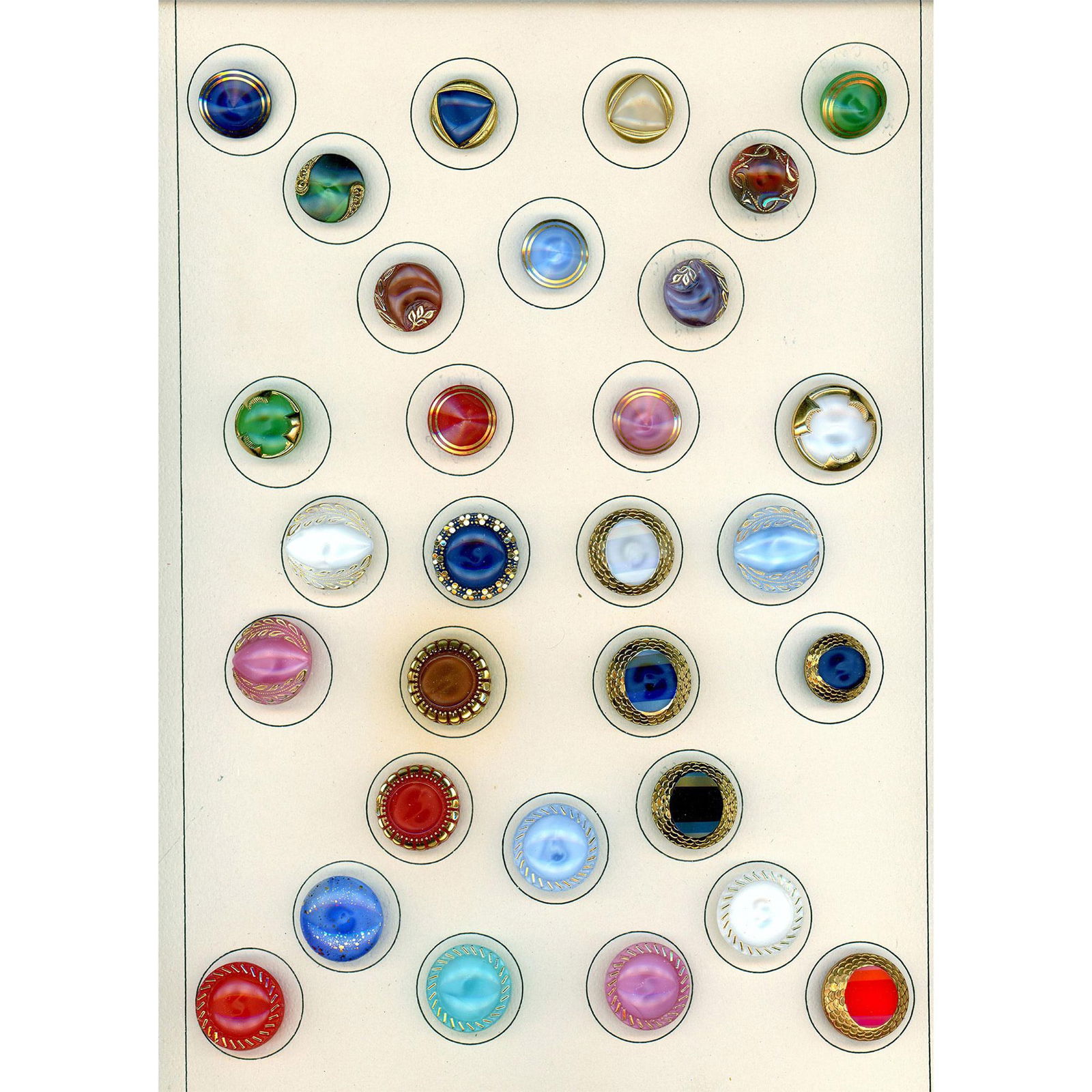 3 Cards of Division Three Moonglow Glass Buttons (1 of 3)