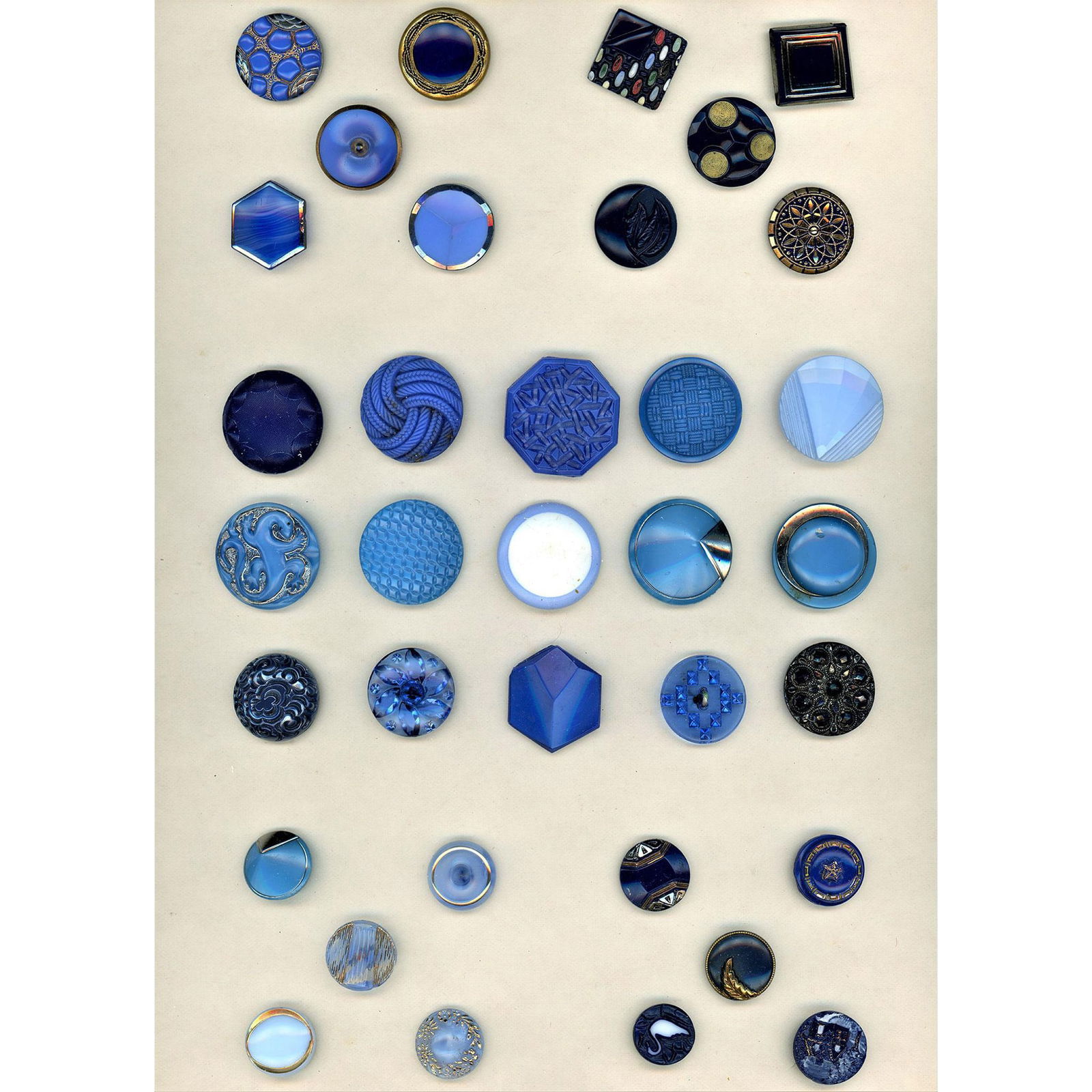 5 Cards of Division One & Three Blue Glass Buttons (1 of 5)