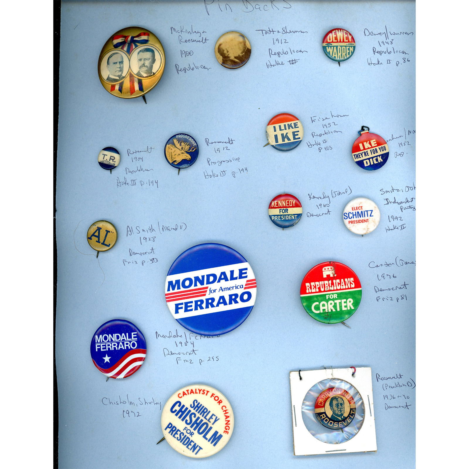 1 Card of Political Campaign Pin Back Buttons (1 of 3)