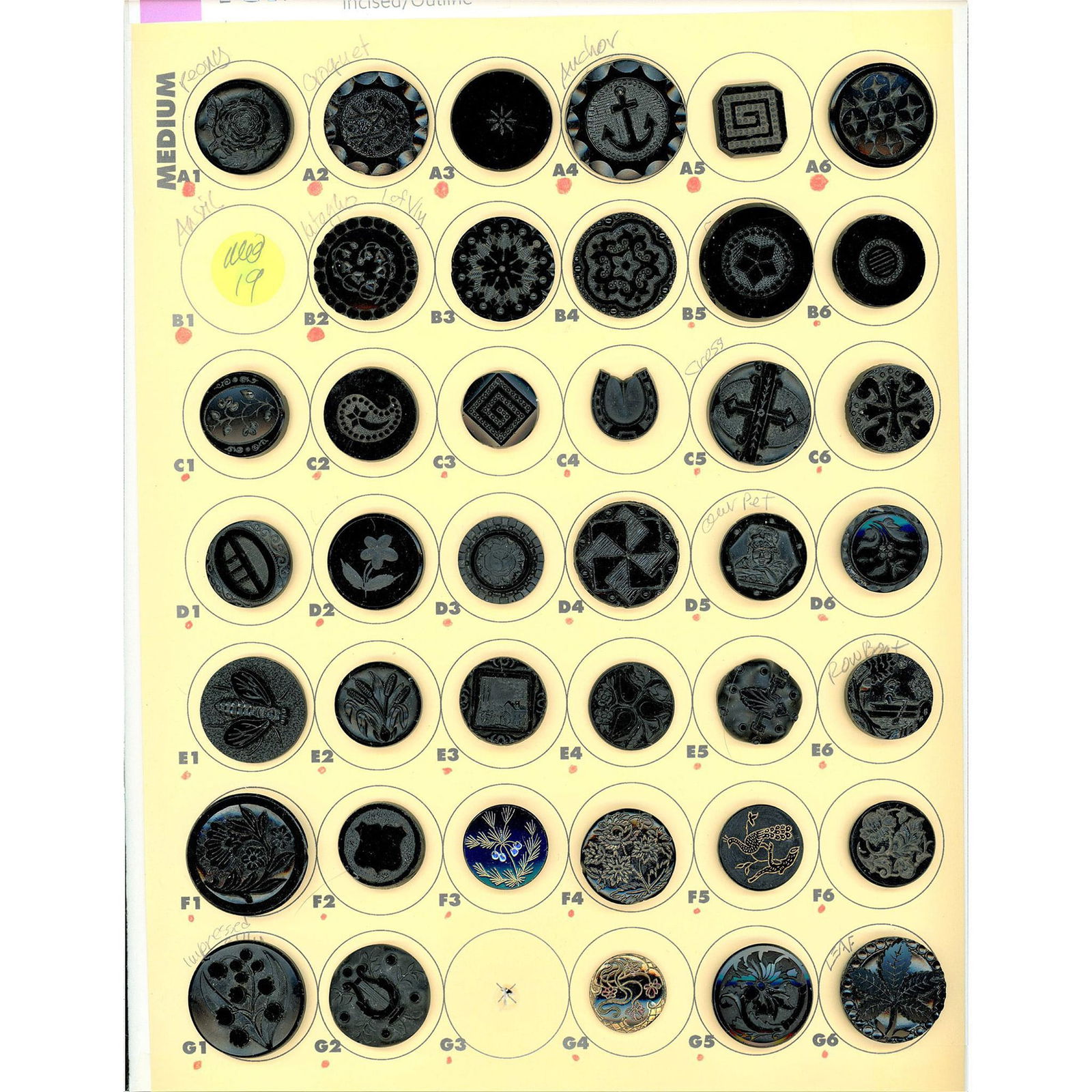 A Card of Division One Assorted Black Glass Buttons (1 of 4)