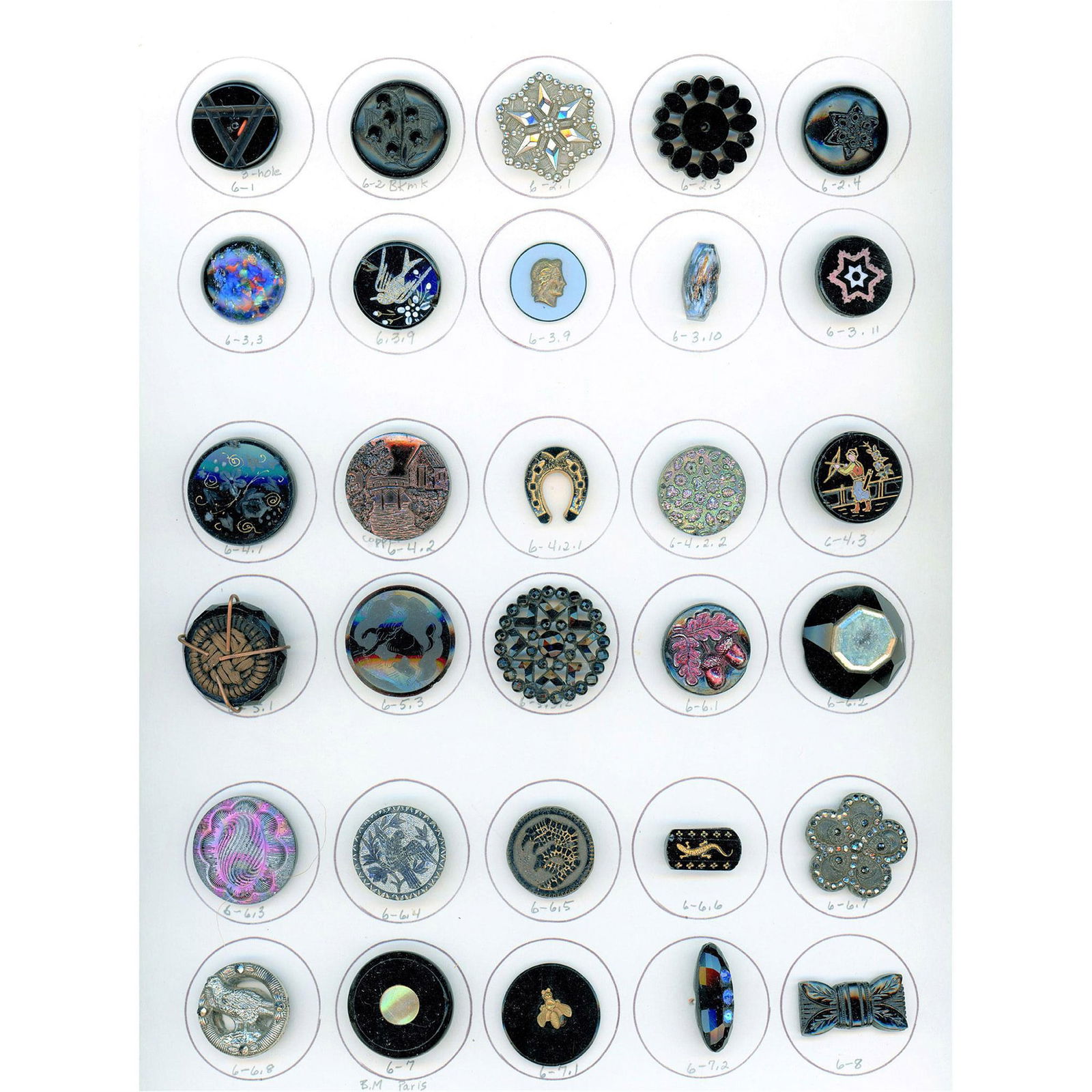 A Card of Division One Assorted Black Glass Buttons (1 of 4)