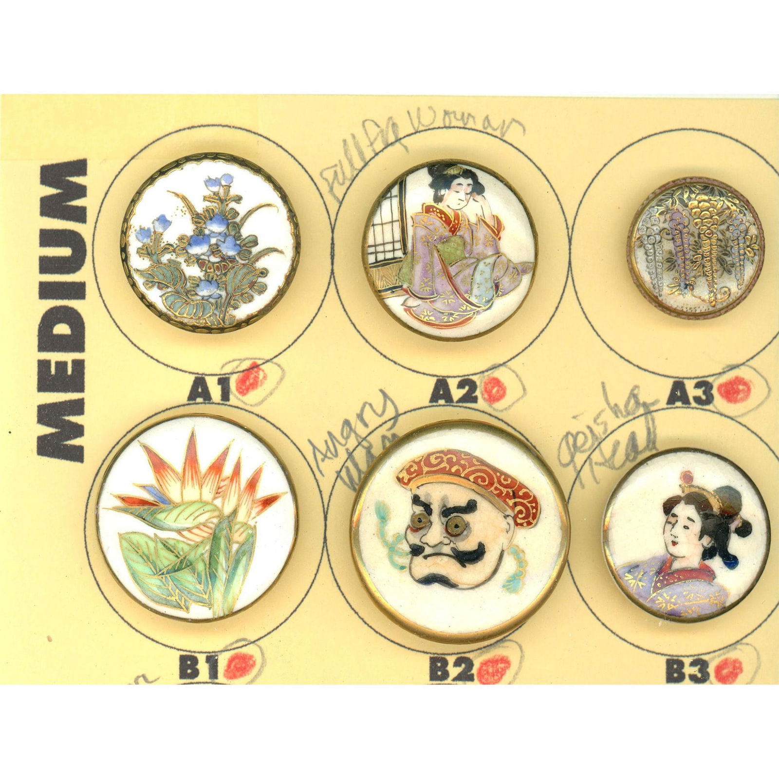 A Small Card of Division One and Three Asian Buttons (1 of 4)