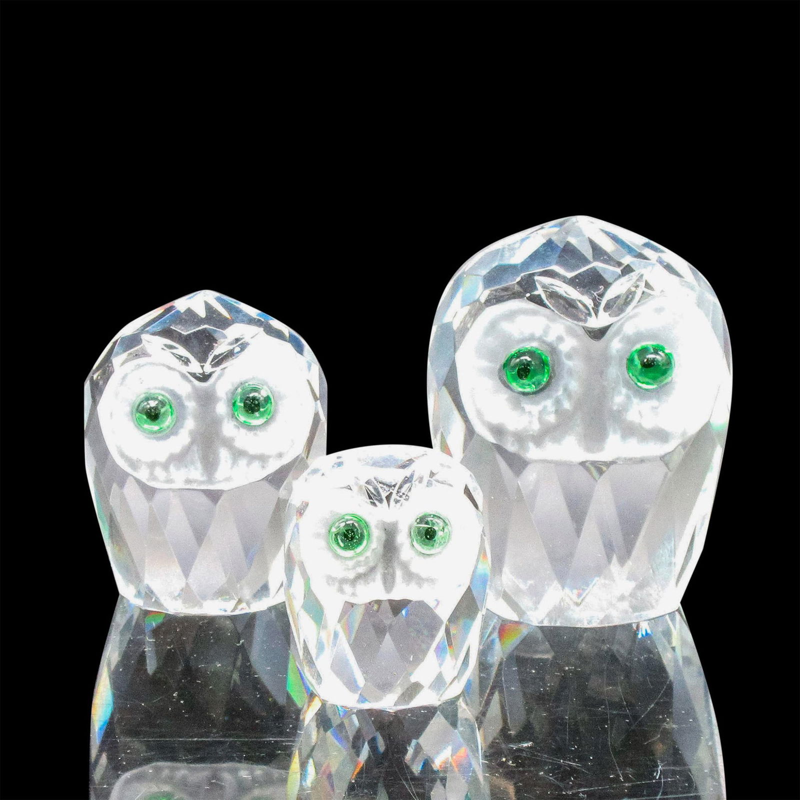 3pc Crystal Owl Family Sculpture Paperweight Set (1 of 2)