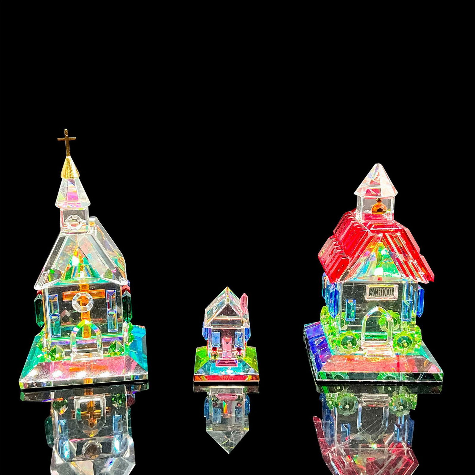 3pc Iris Arc Crystal Figurines, School, Church and House (1 of 3)