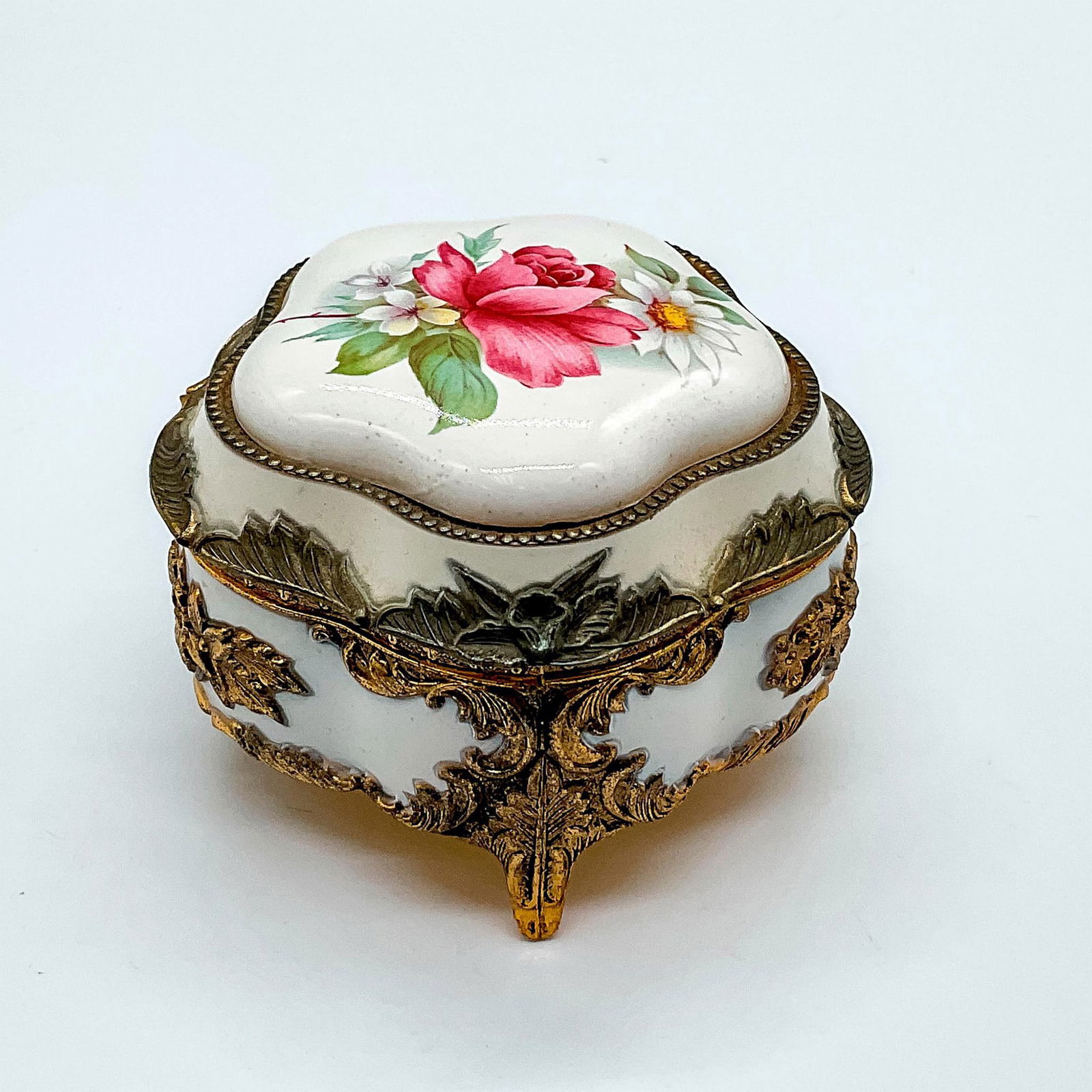 Vintage Japanese Brass Floral Footed Jewelry Box (1 of 3)