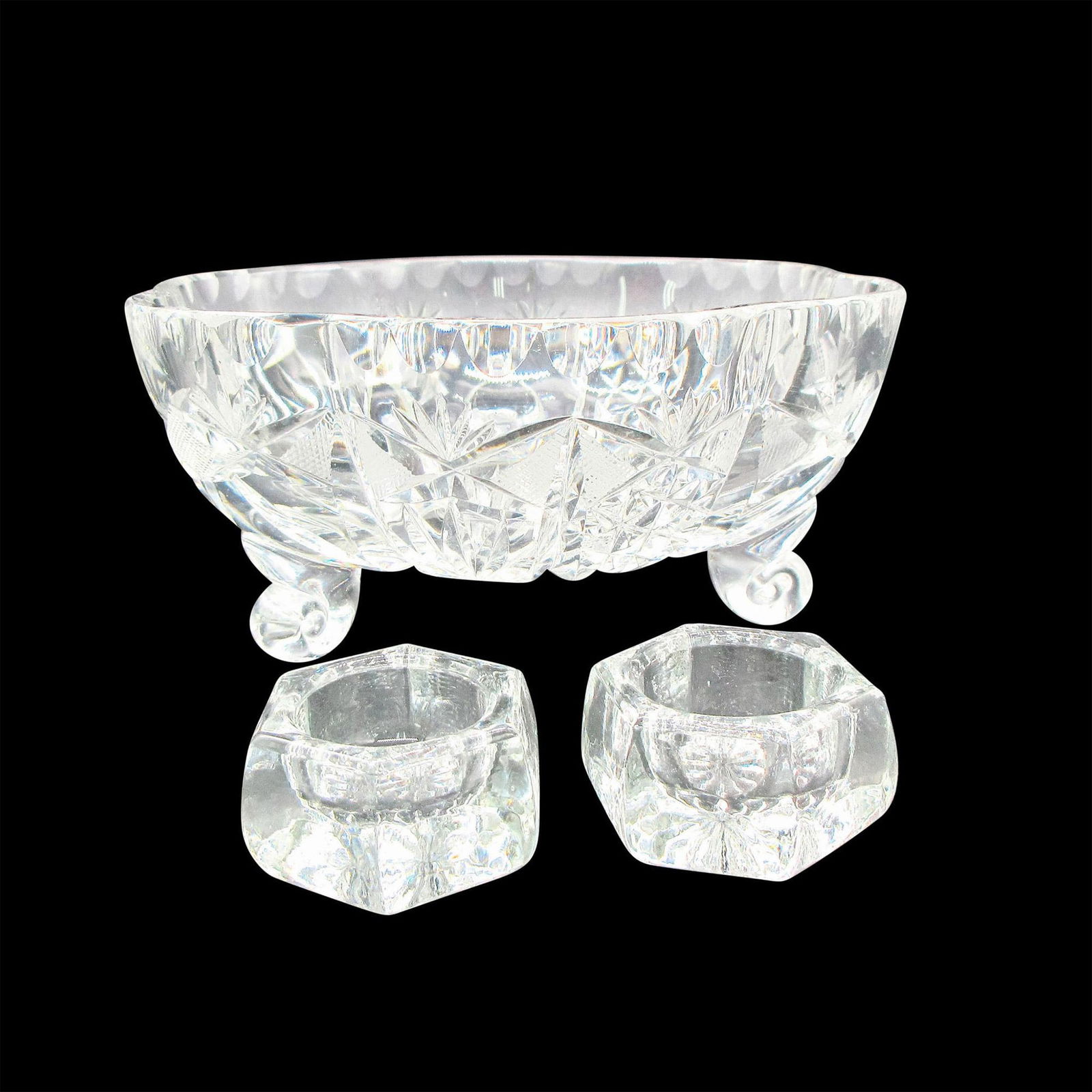 3pc Cut Glass Bowl with Candle Stick Holders (1 of 3)