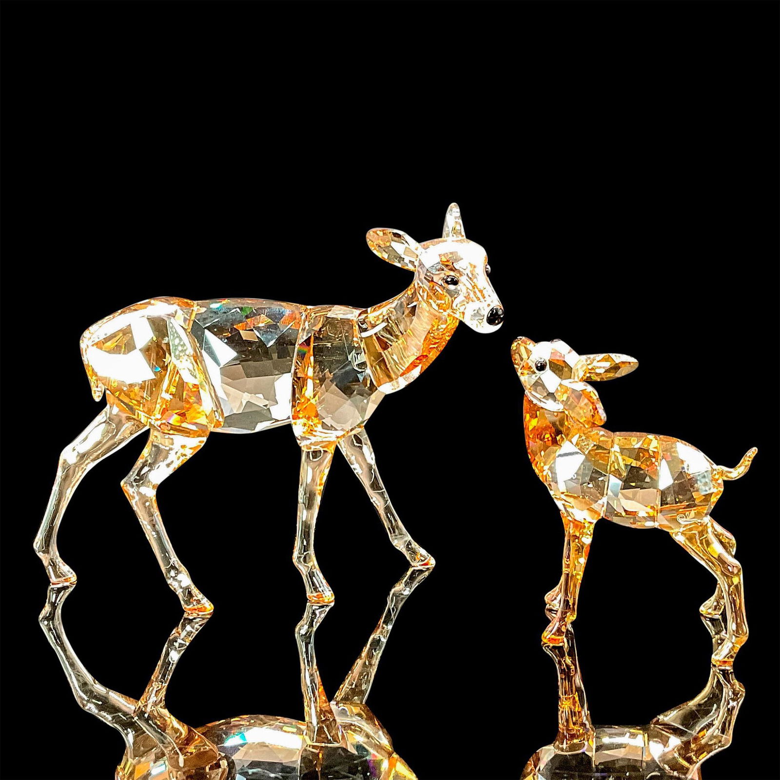 Pair of Swarovski Crystal Figurines Golden Doe and Fawn (1 of 3)