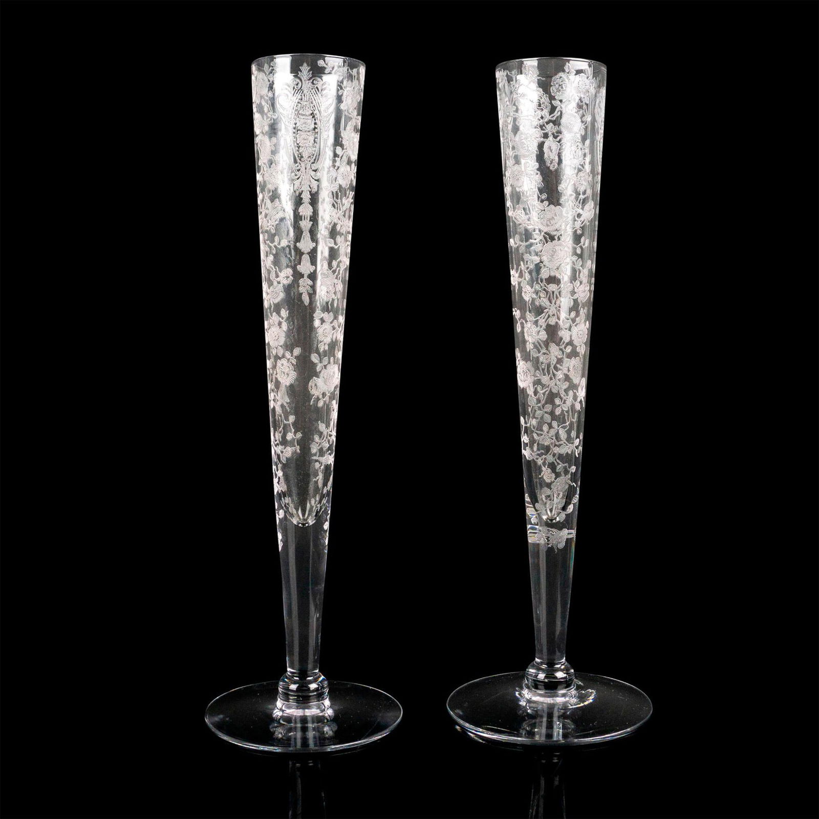 2pc Cambridge Rose Point Flute Glasses (1 of 2)