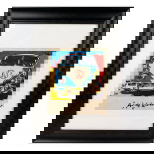 Andy Warhol (Attributed), Color Drawing, VW Bus, Signed: Awesome drawing with bright color markers that represents the iconic Volkswagen Microbus that took American subculture by storm in the 1970s. Attributed to Warhol, it is made with blue, red, white and