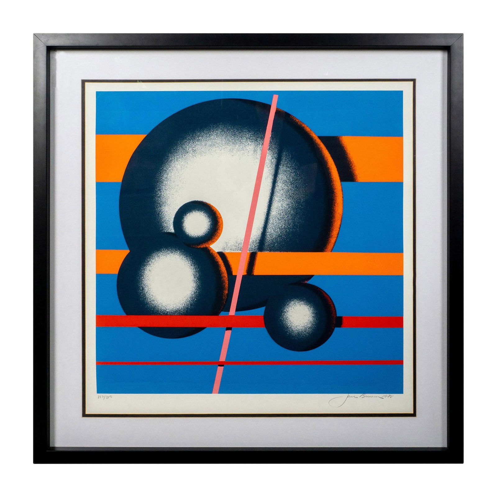 Jack Brusca, Op. Art Color Serigraph, Galaxy, Signed: Large color serigraph entitled Galaxy that plays with optical illusions by artist Jack Brusca who used geometric forms and bold colors to bend our perceptions. Signed and dated in pencil on lower righ