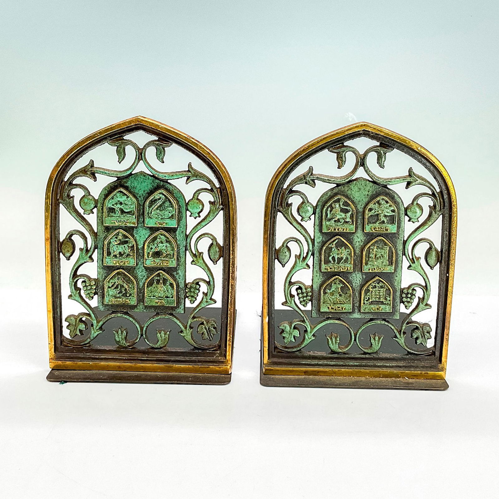 2pc Pal Bell Bronze Bookends, Twelve Tribes of Israel (1 of 4)