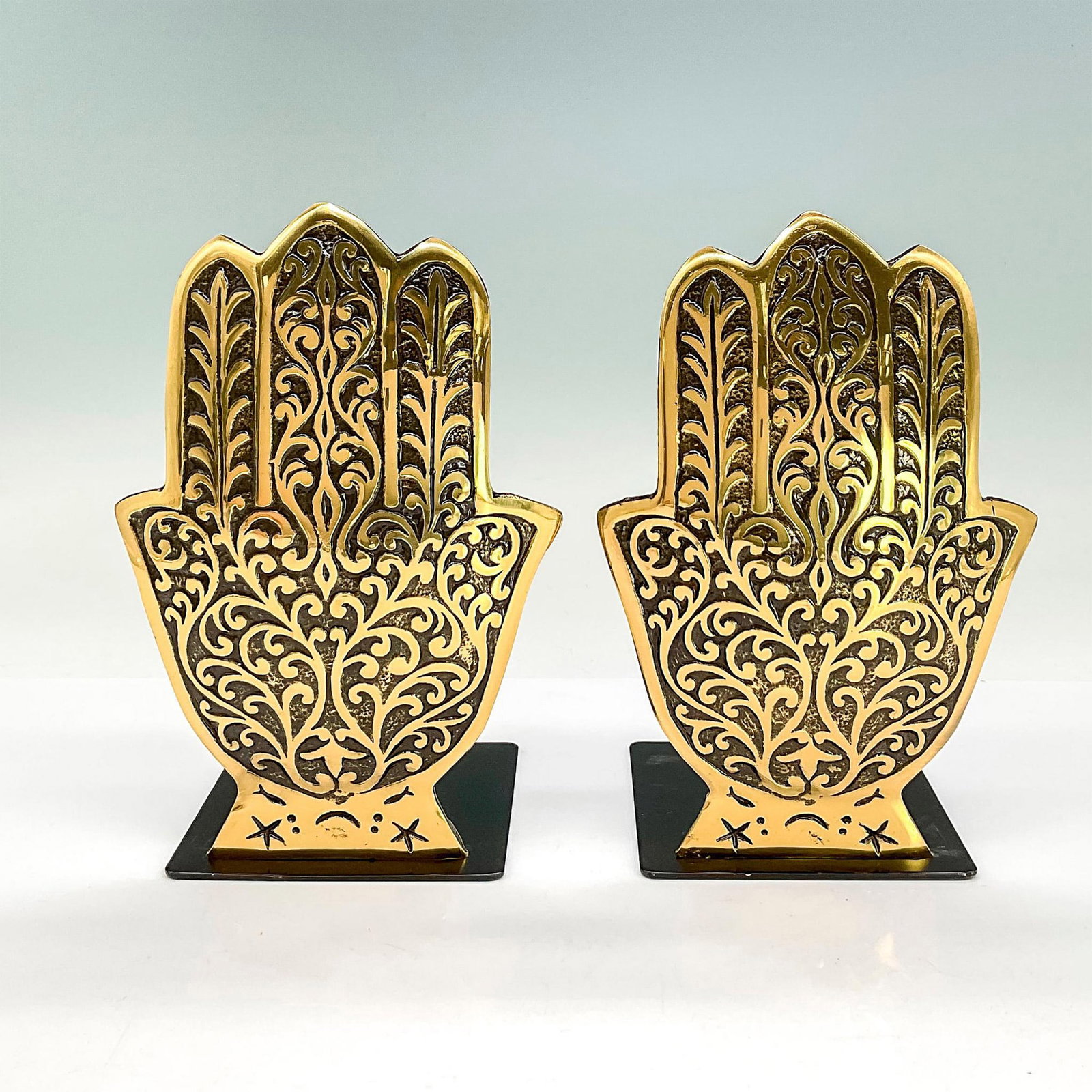 2pc Brass Hen Holon Hamsa Bookends (1 of 4)