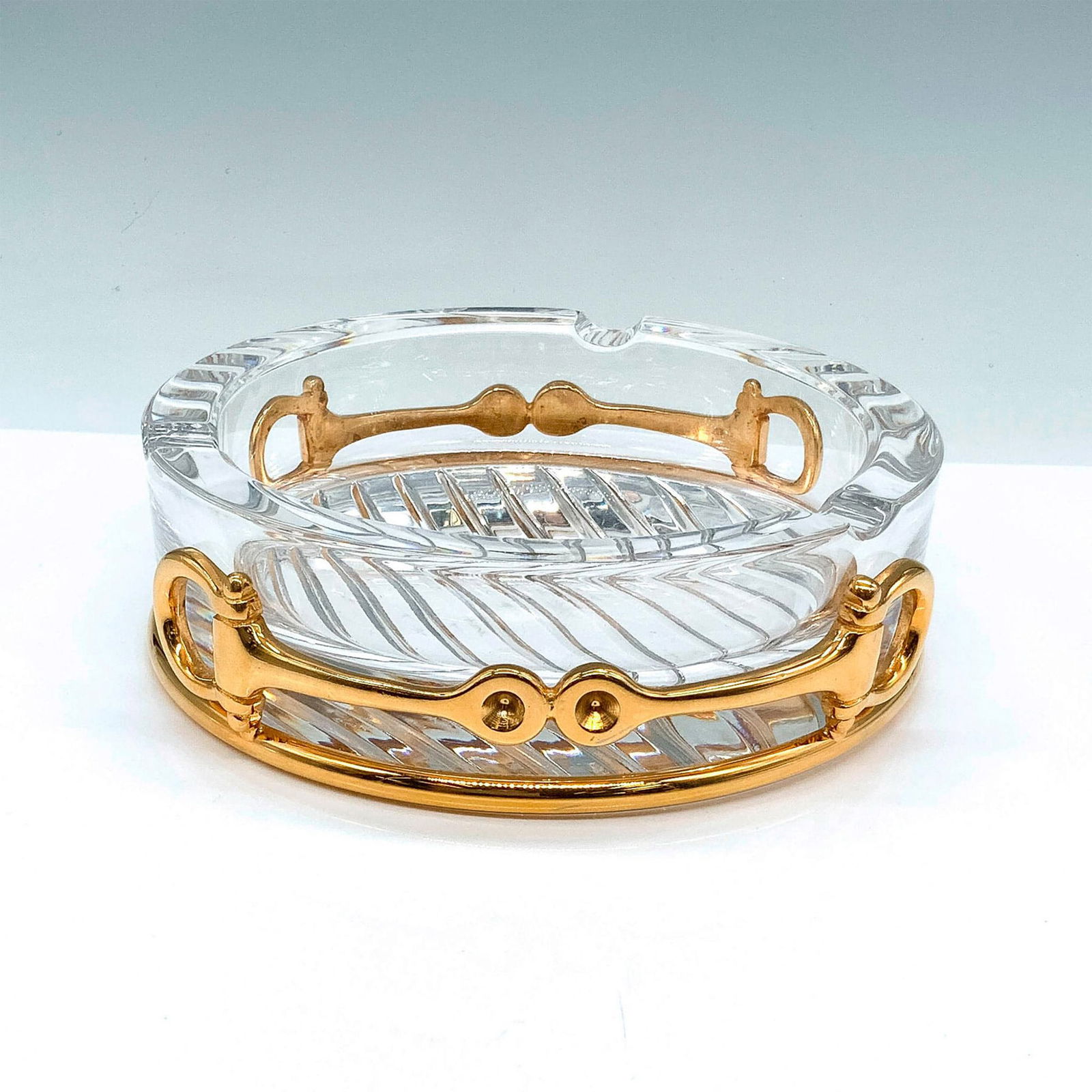 Gucci Inspired Heavy Glass and Gold Metal Horse Bits Ashtray (1 of 2)