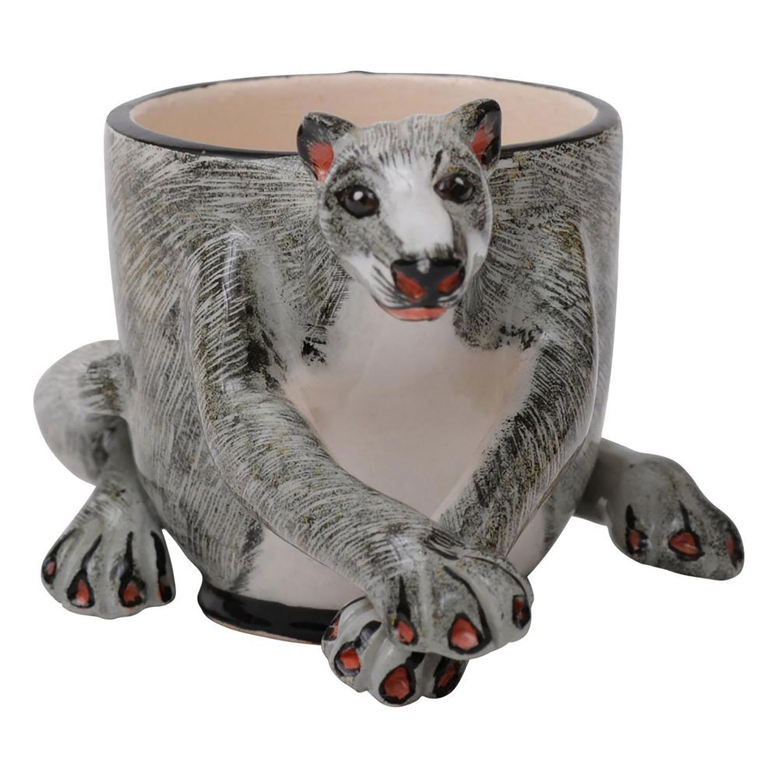 Mongoose Egg Cup by Ardmore Ceramics: Hand sculpted by Wellington and hand painted by Ntombela in South Africa. Dimensions: 3"L x 4"W x 4"H Manufacturer: Ardmore Ceramics Country of Origin: South Africa