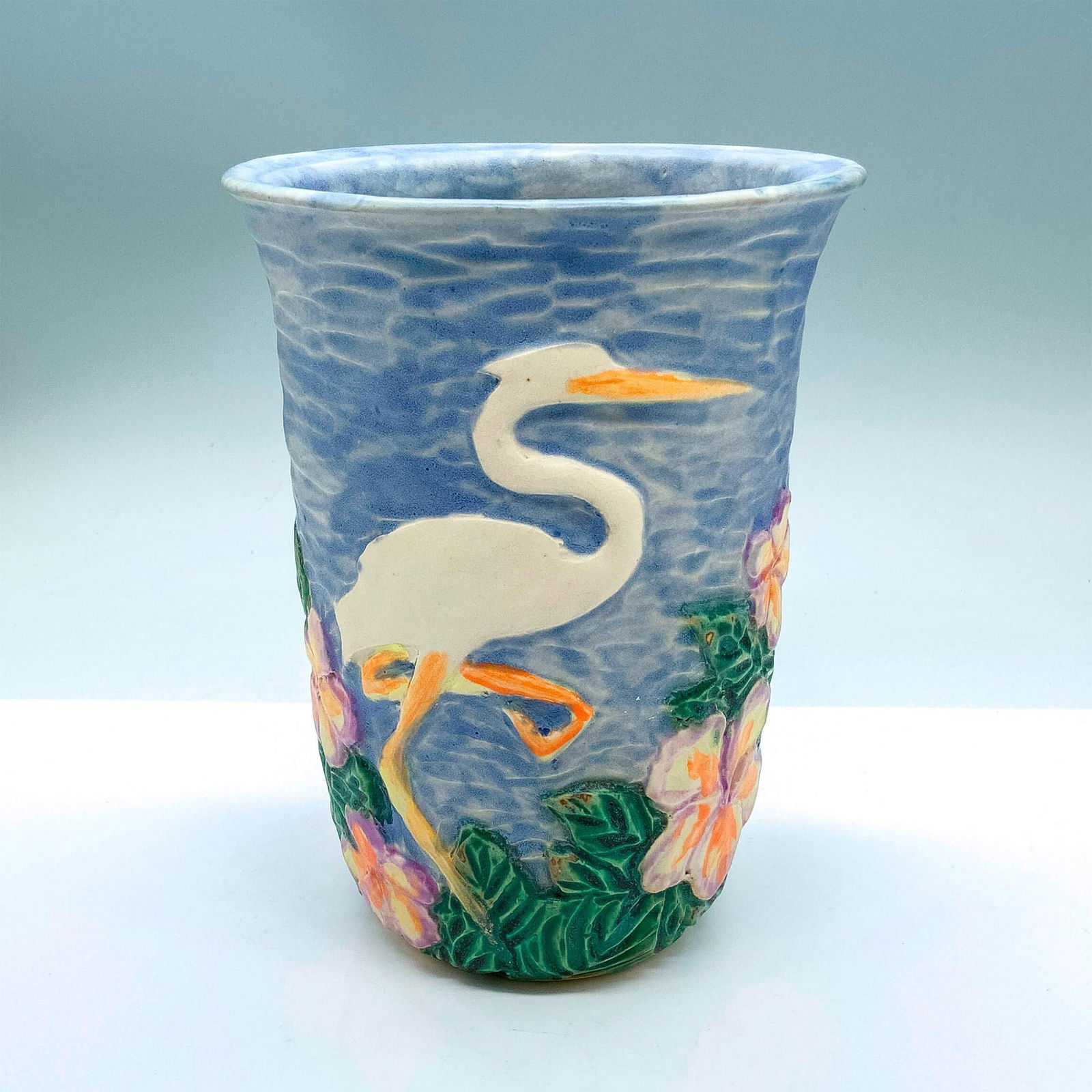 Large Cushman Florida Faience Heron Vase, Signed (1 of 4)