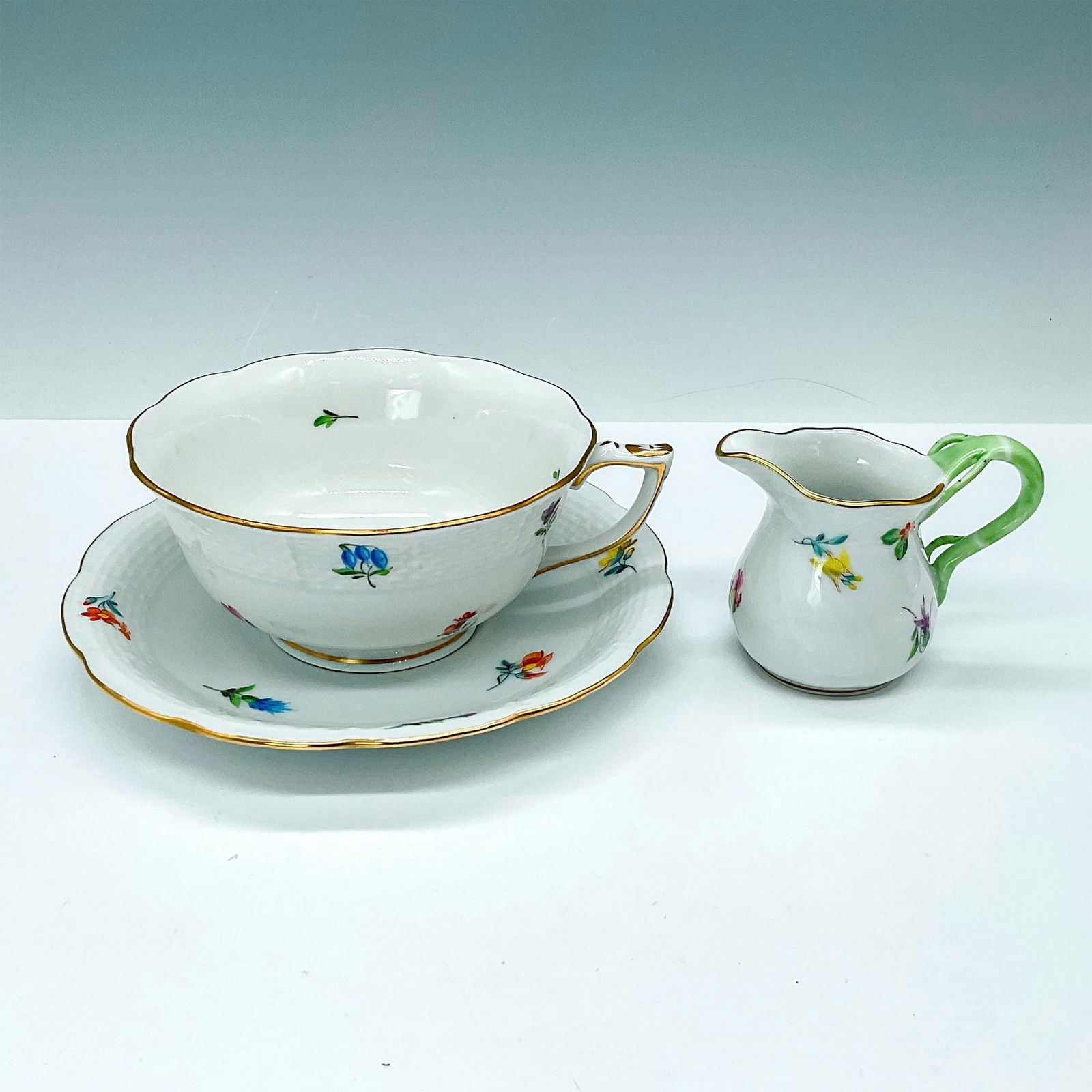 3pc Herend Porcelain Teacup and Saucer with Small Creamer (1 of 3)