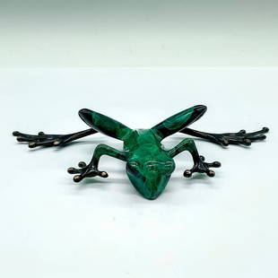 Tim Cotterill (British, b.1950) Frogman Bronze Frog Figurine, Signed: Limited edition; a green marbleized enamel finish with polished gilt toes. Artist incised signature on the underbelly. Artist: Tim Cotterill Issued: 1994 Dimensions: 8.25"L x 4"W x 1.5"H Edition