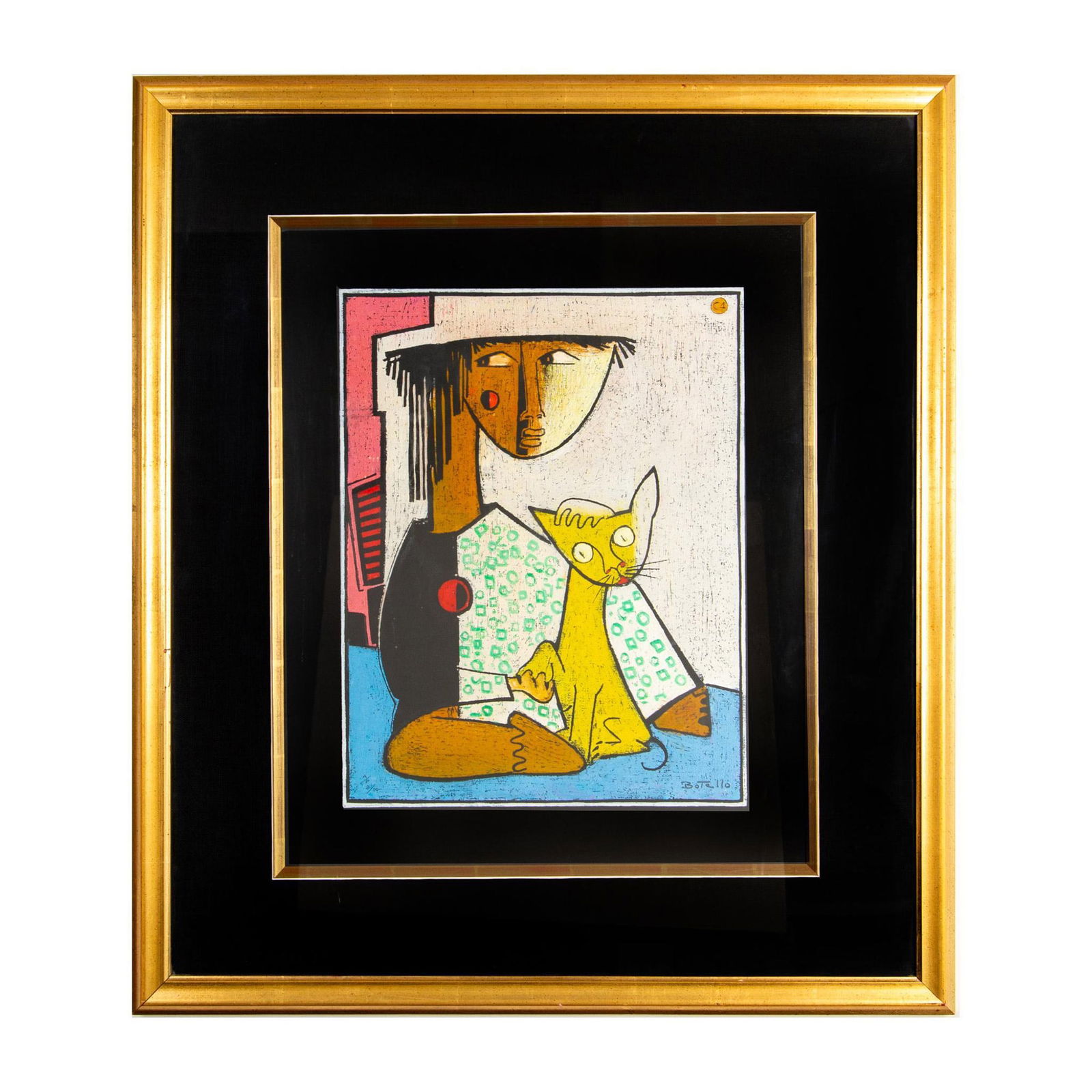 Angel Botello, Original Color Linocut on Black Paper, Signed (1 of 9)