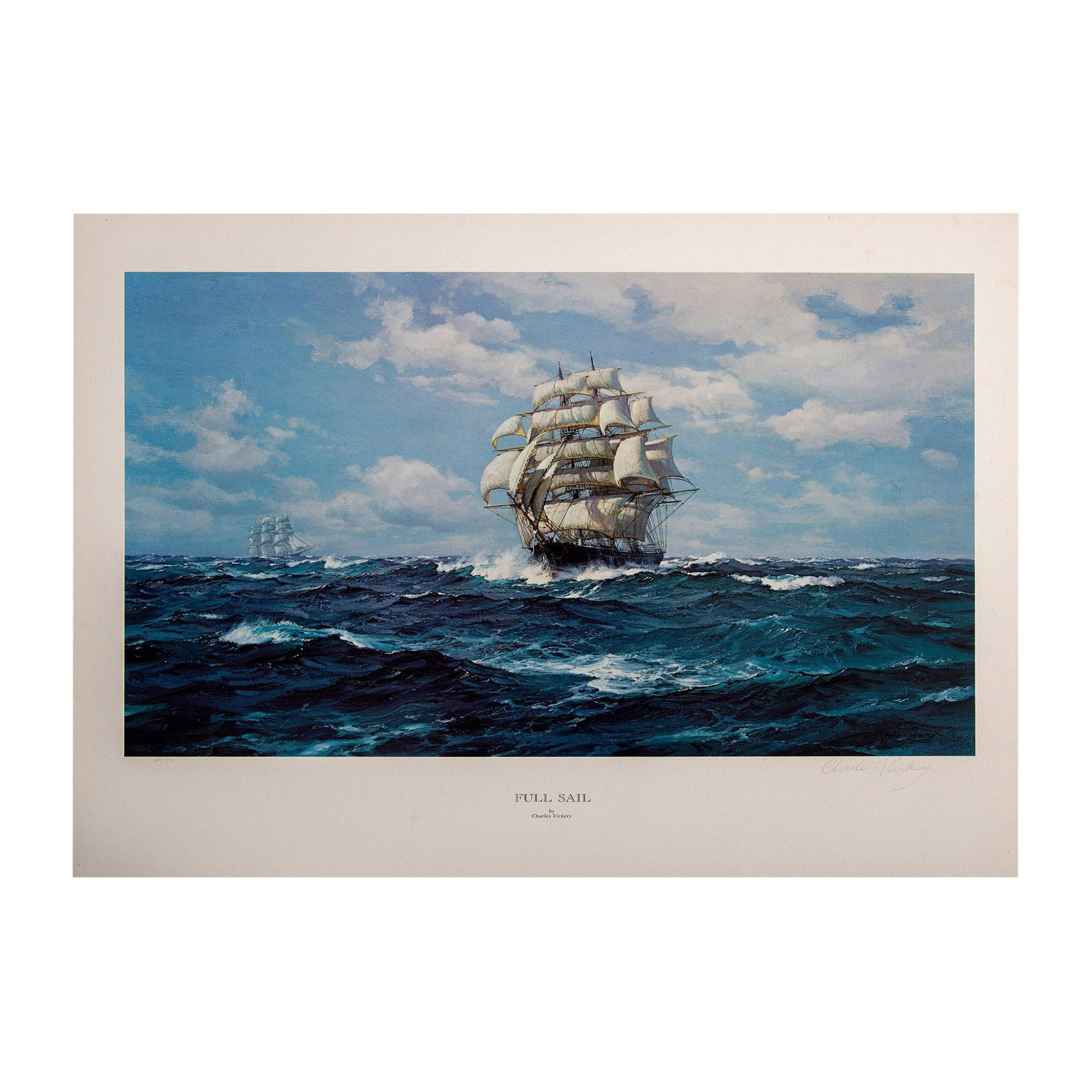 Charles Vickery, Color Lithograph, Full Sail, Signed (1 of 5)