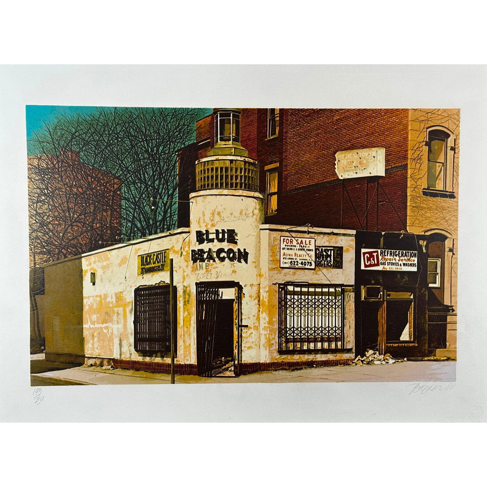 John Baeder (1928 -) Screenprint, Blue Beacon, Signed (1 of 4)