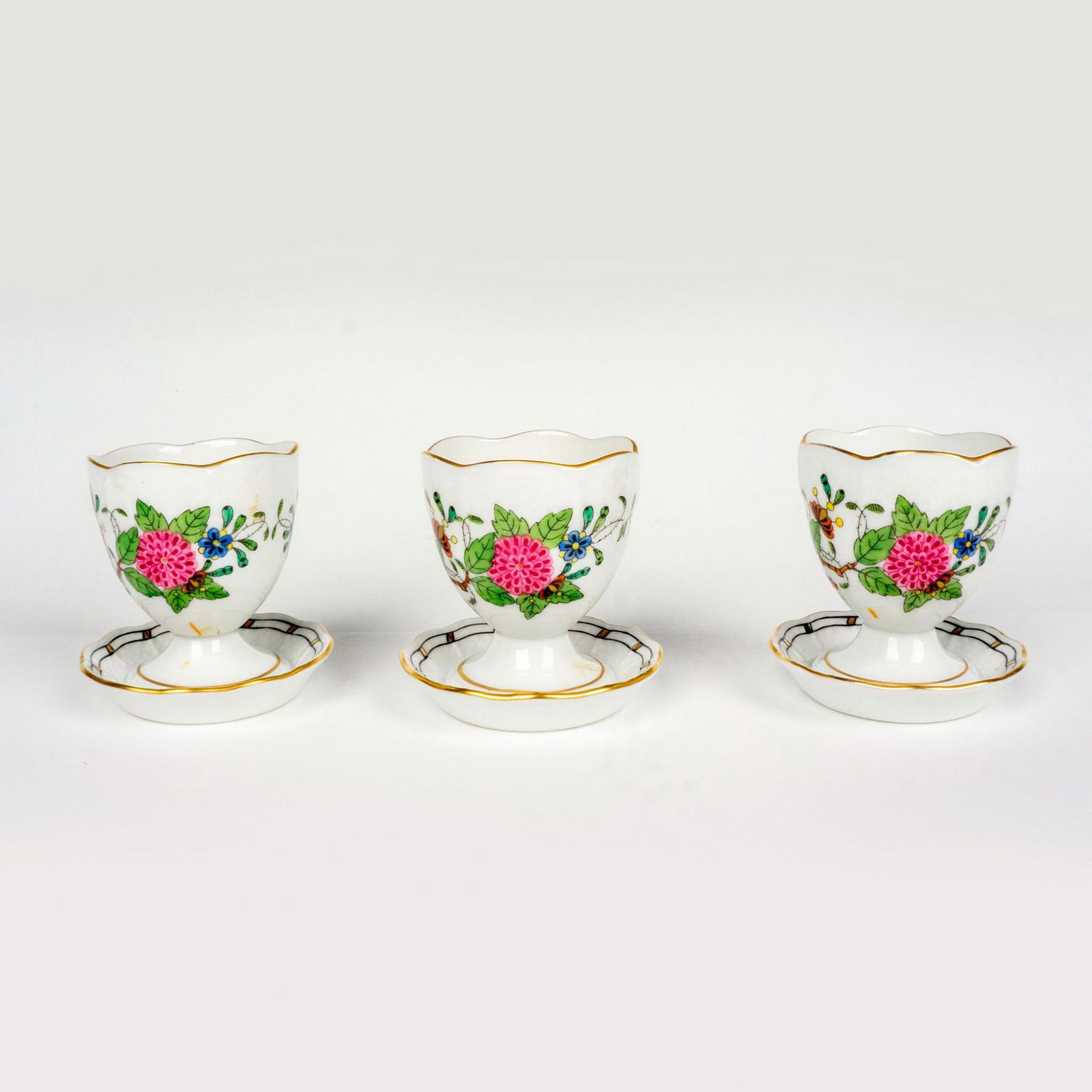 Set of 3 Herend Porcelain Floral Egg Cups (1 of 6)