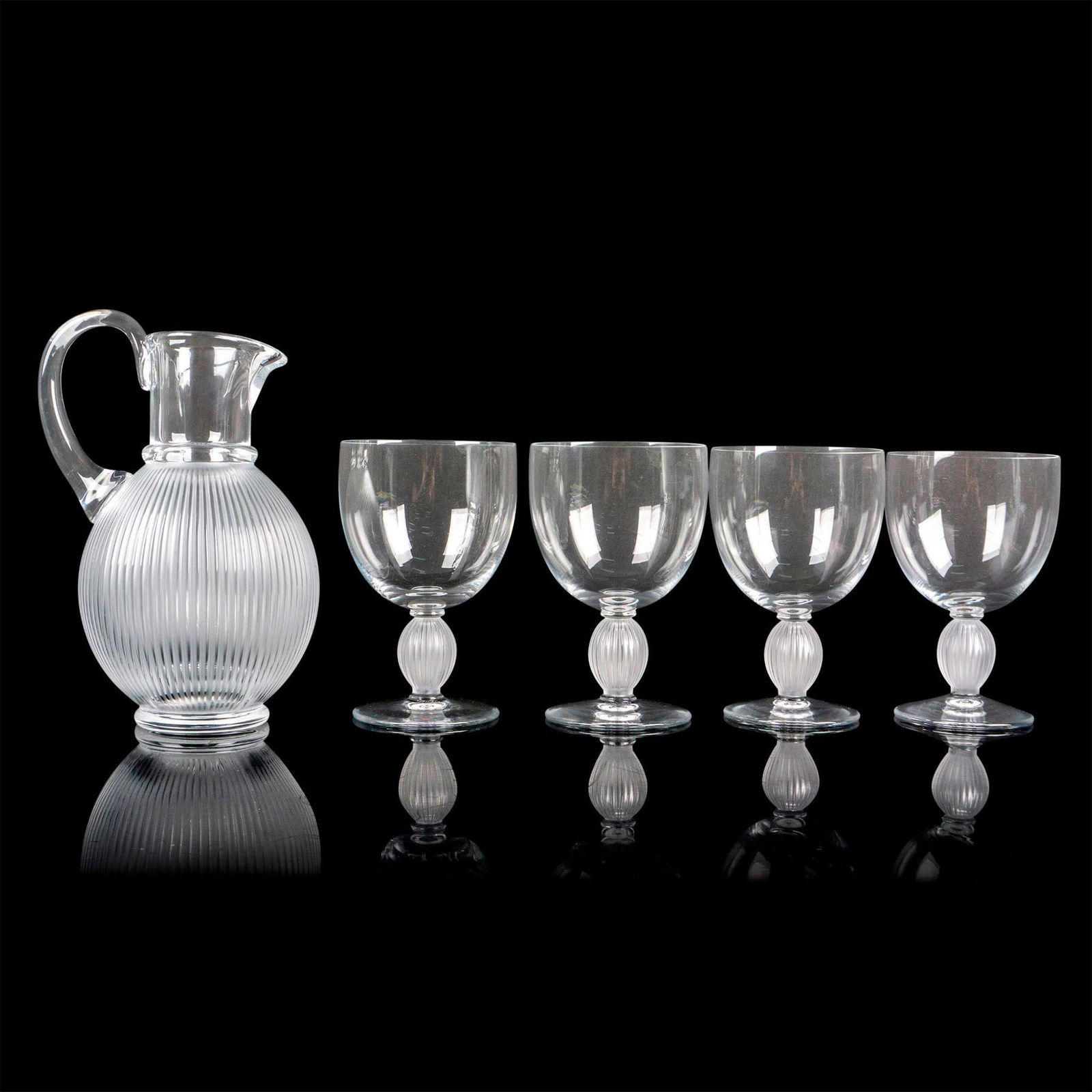 5pc Lalique Crystal Pitcher and Water Goblets, Langeais (1 of 2)