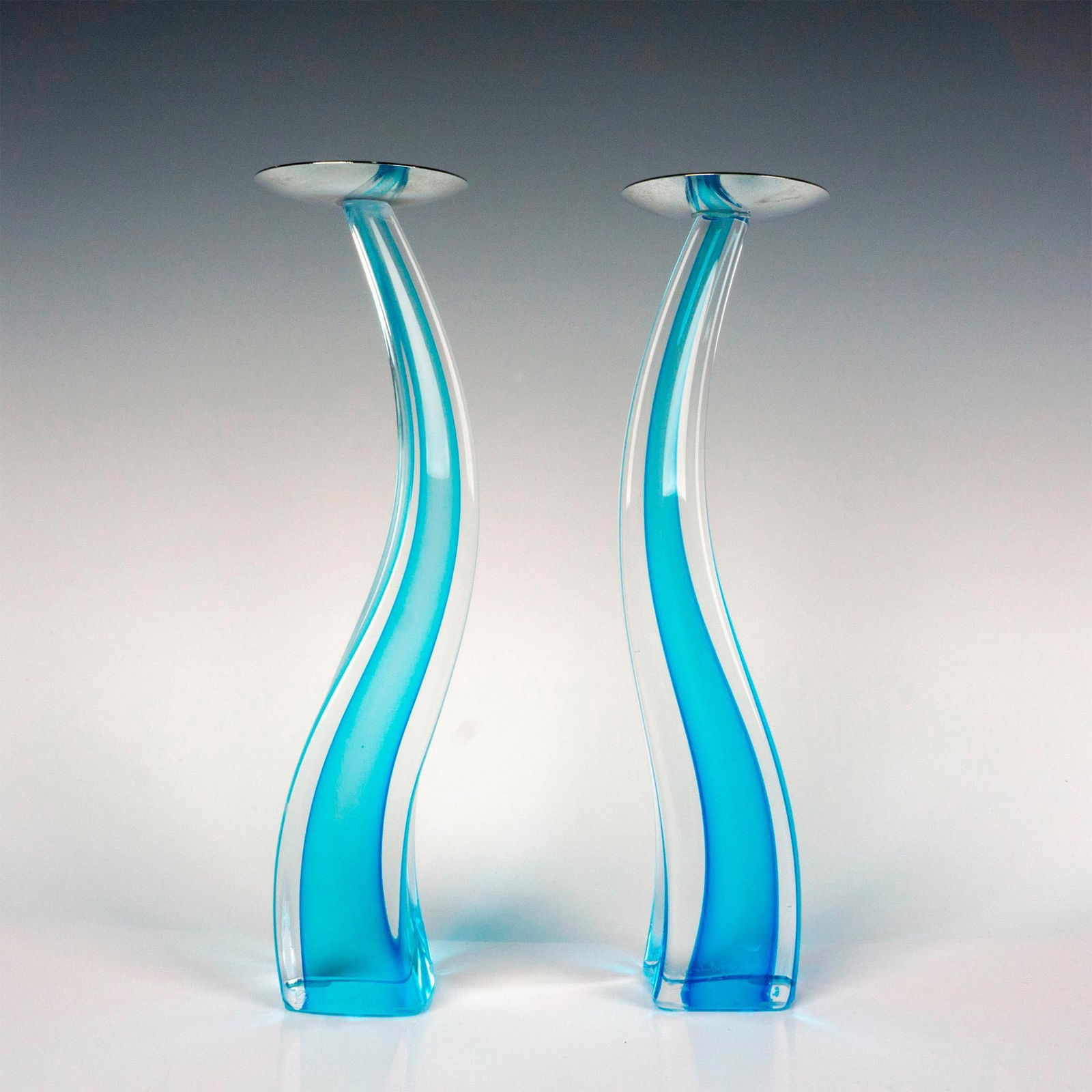 2pc Giuliano Tosi Blue Glass Candlesticks (1 of 4)