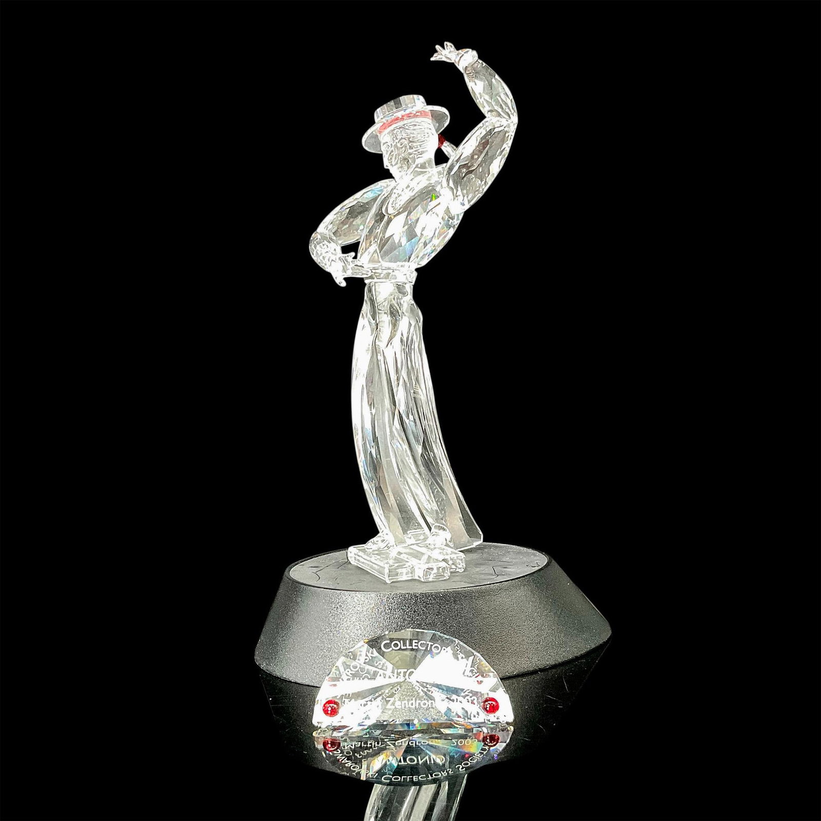 Swarovski Crystal Figurine SCS Antonio: This annual edition Antonio is the second one that is part of the trilogy Magic of Dance. Antionio is made of clear crystal. The brim of his hat and his headband are made of red crystal. Etched Swarov